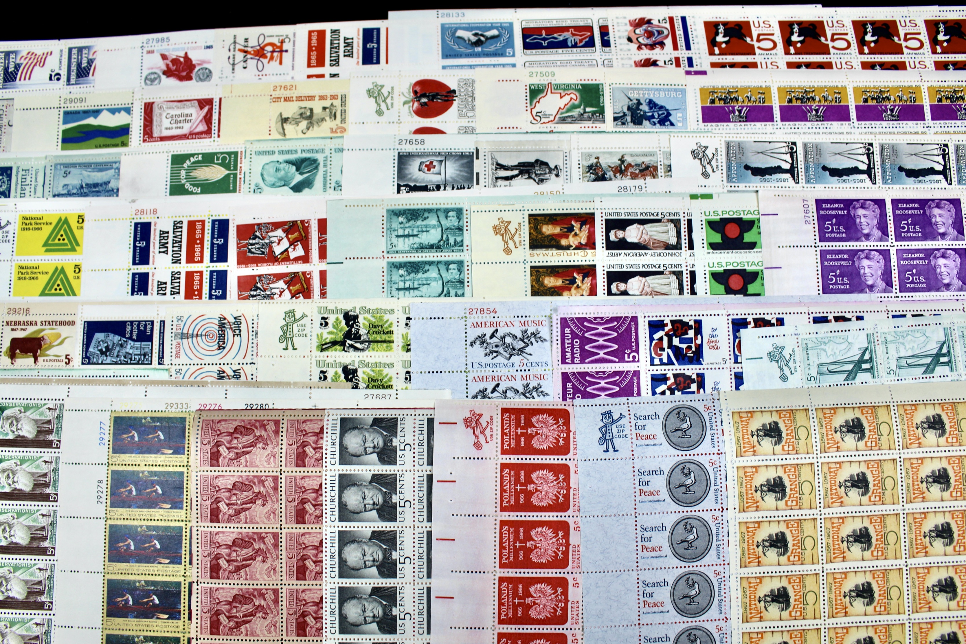 Fifty-Nine Different U.S. 5-Cent Postage Stamp Sheets
