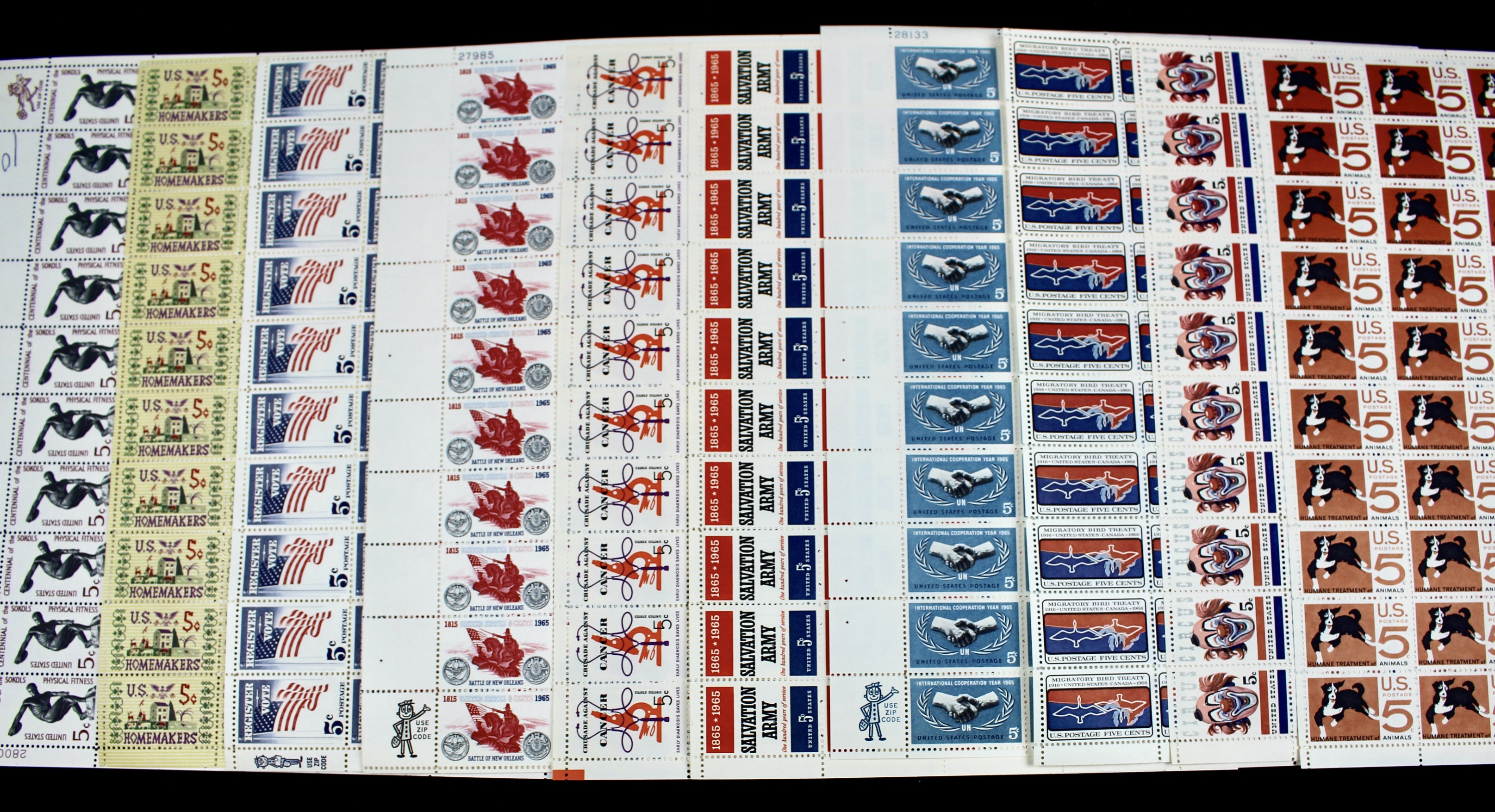 Fifty-Nine Different U.S. 5-Cent Postage Stamp Sheets