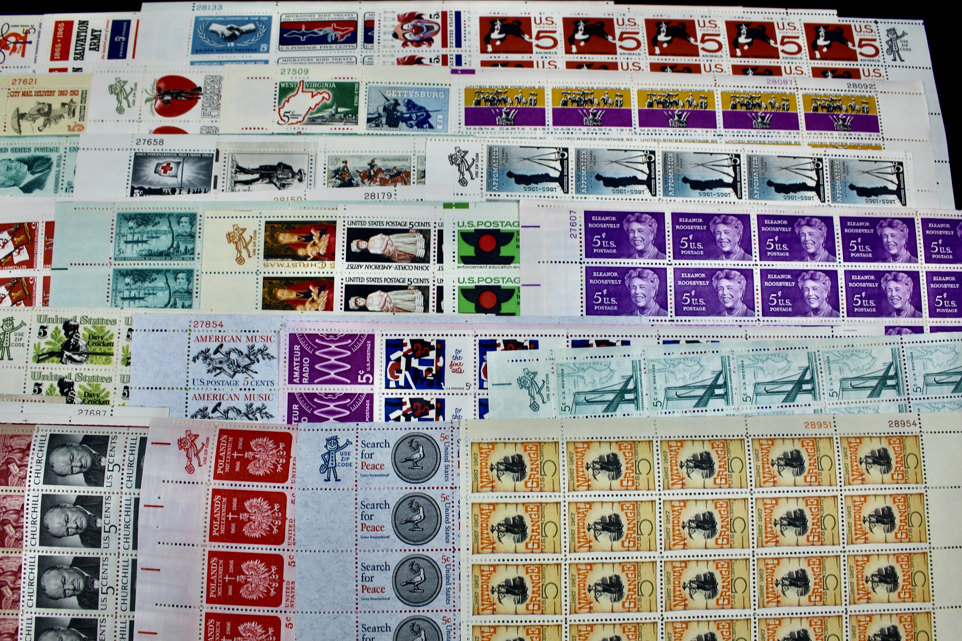 Fifty-Nine Different U.S. 5-Cent Postage Stamp Sheets