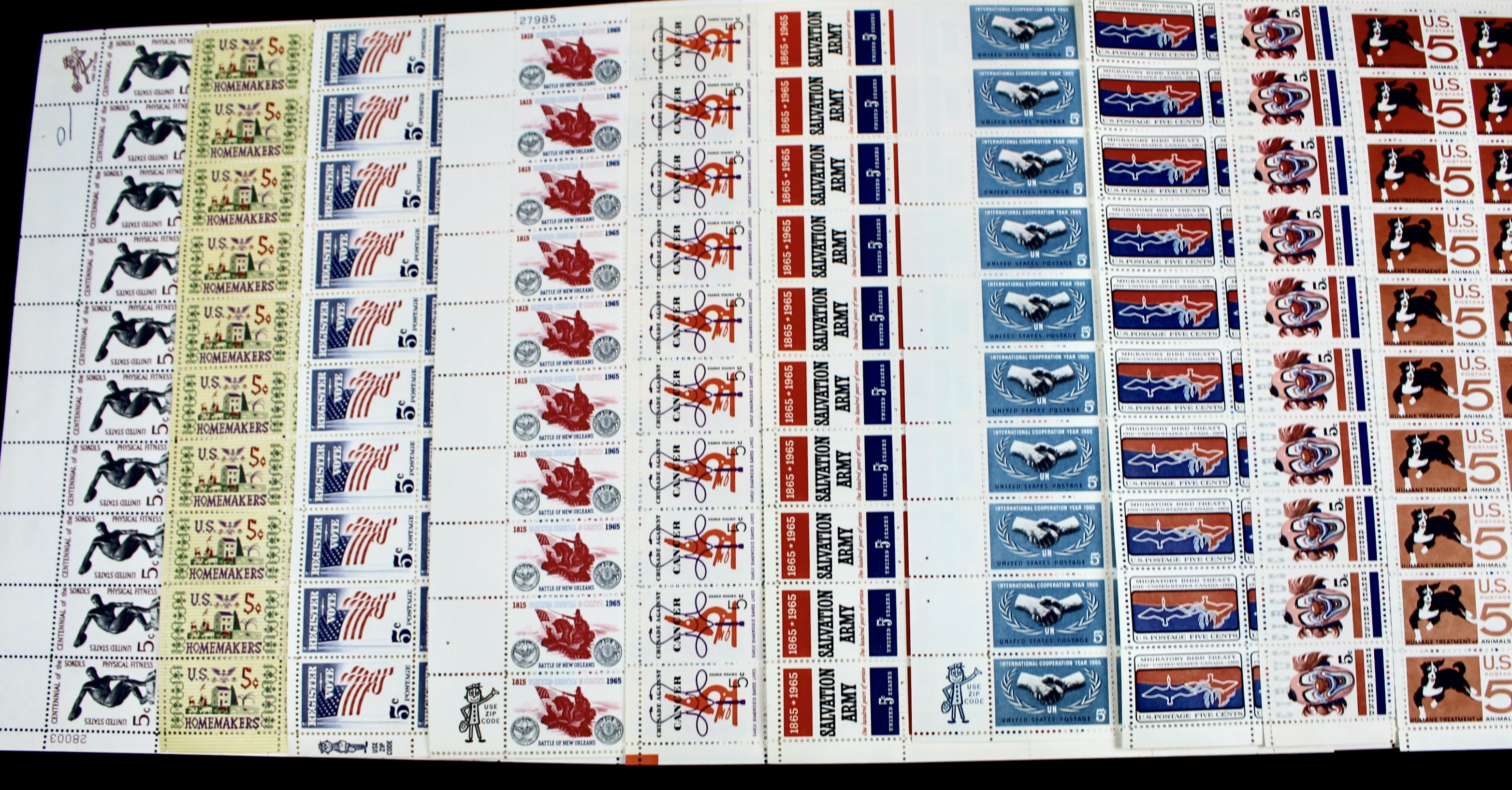 Fifty-Nine Different U.S. 5-Cent Postage Stamp Sheets