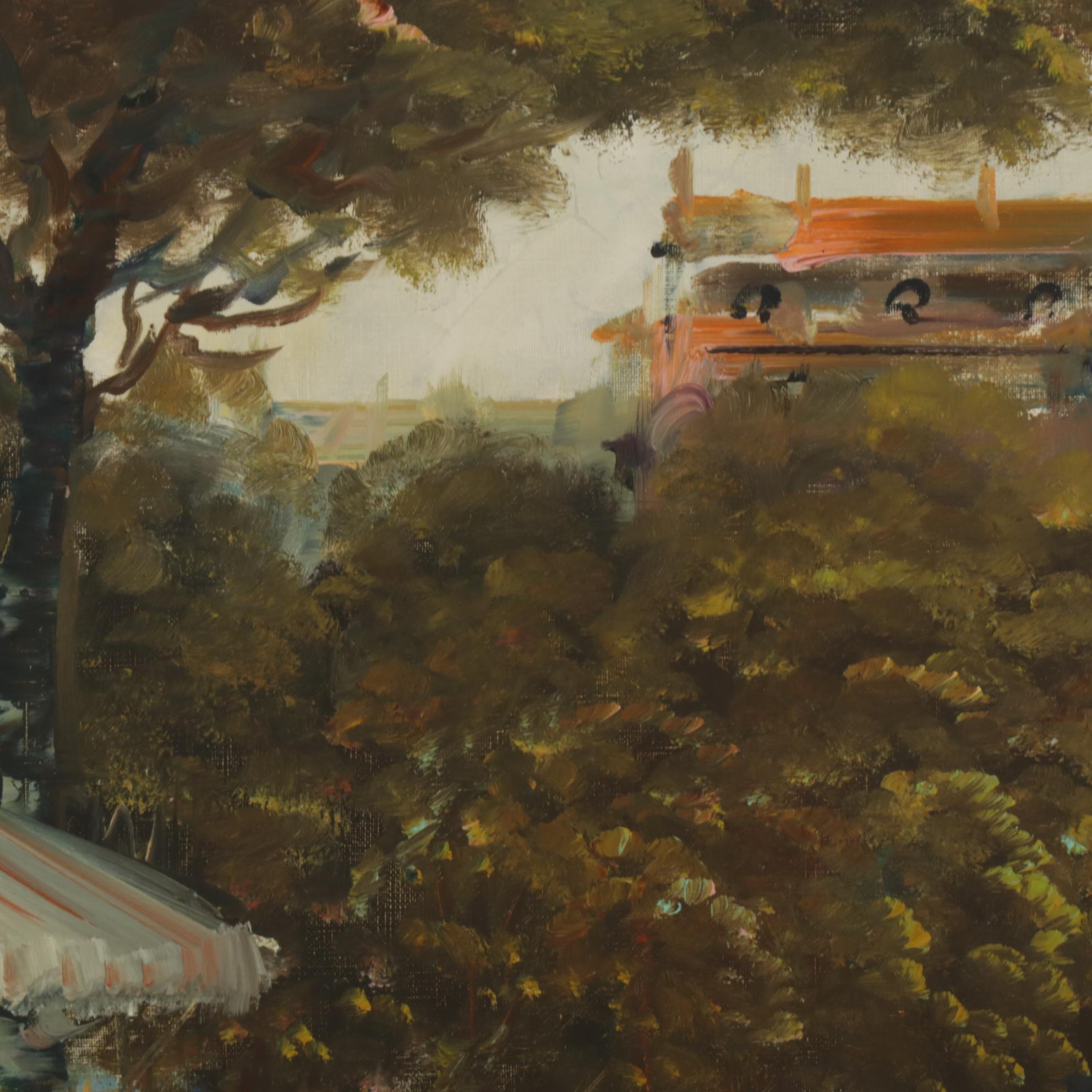 Impressionist Style Oil Painting of City Scene, Mid to Late 20th Century