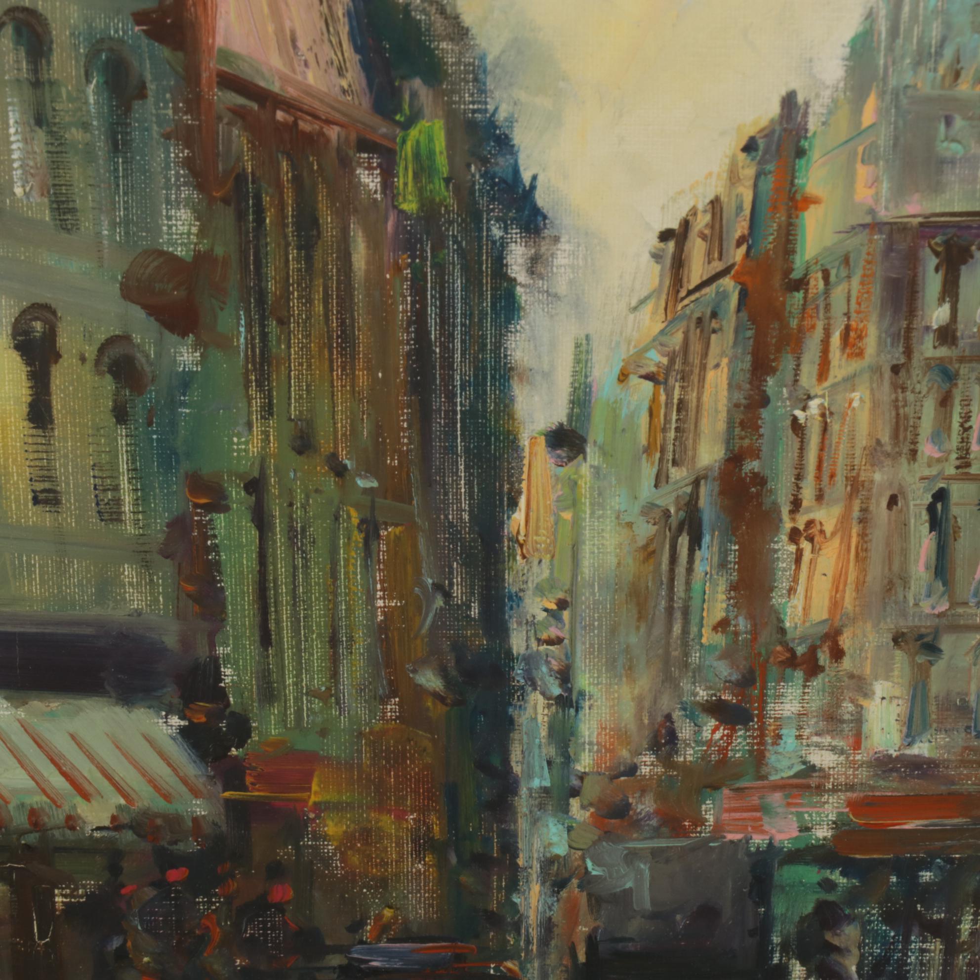 Impressionist Style Oil Painting of City Scene, Mid to Late 20th Century