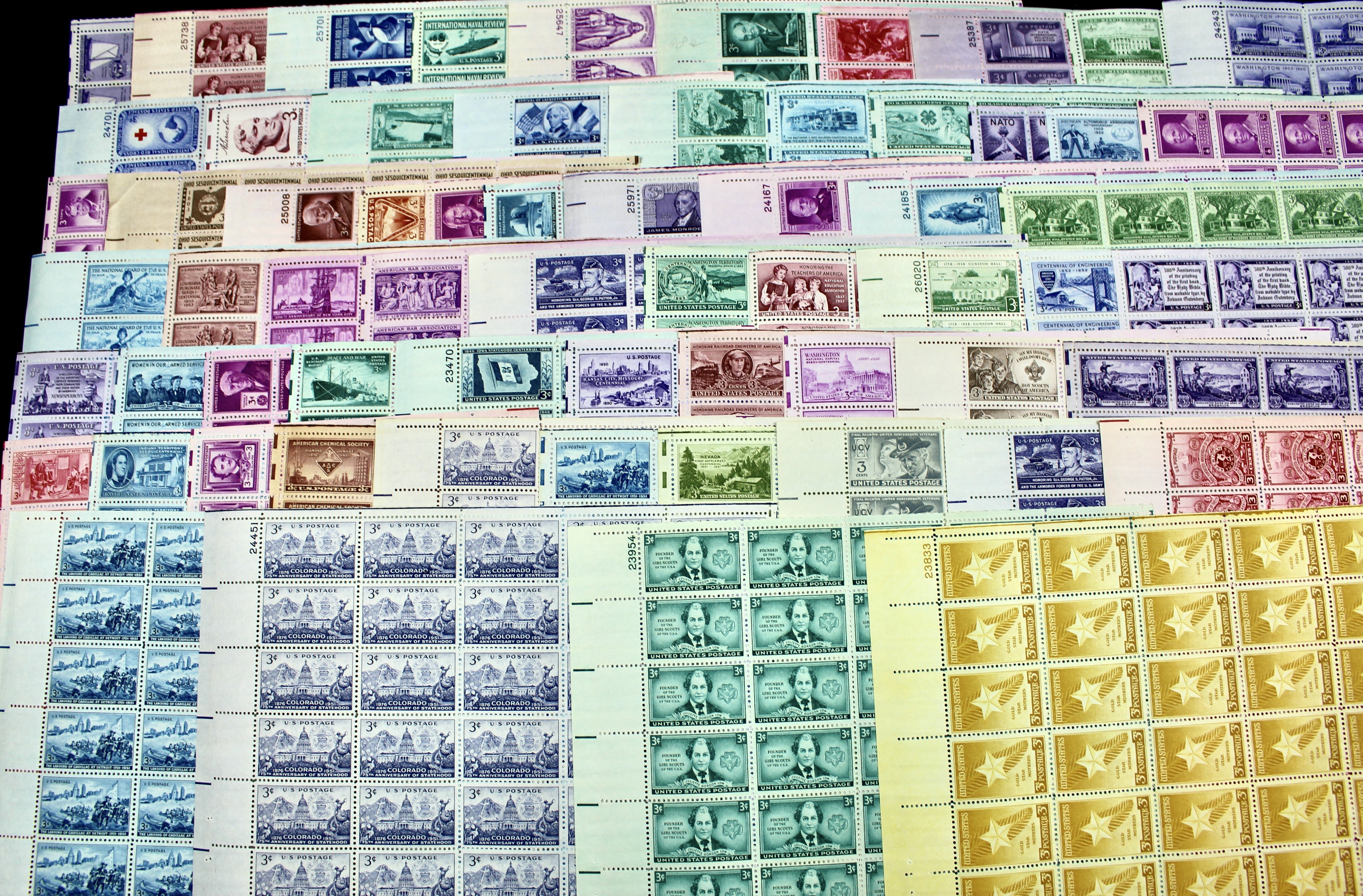 Sixty-Three Different U.S. 3-Cent Postage Stamp Sheets