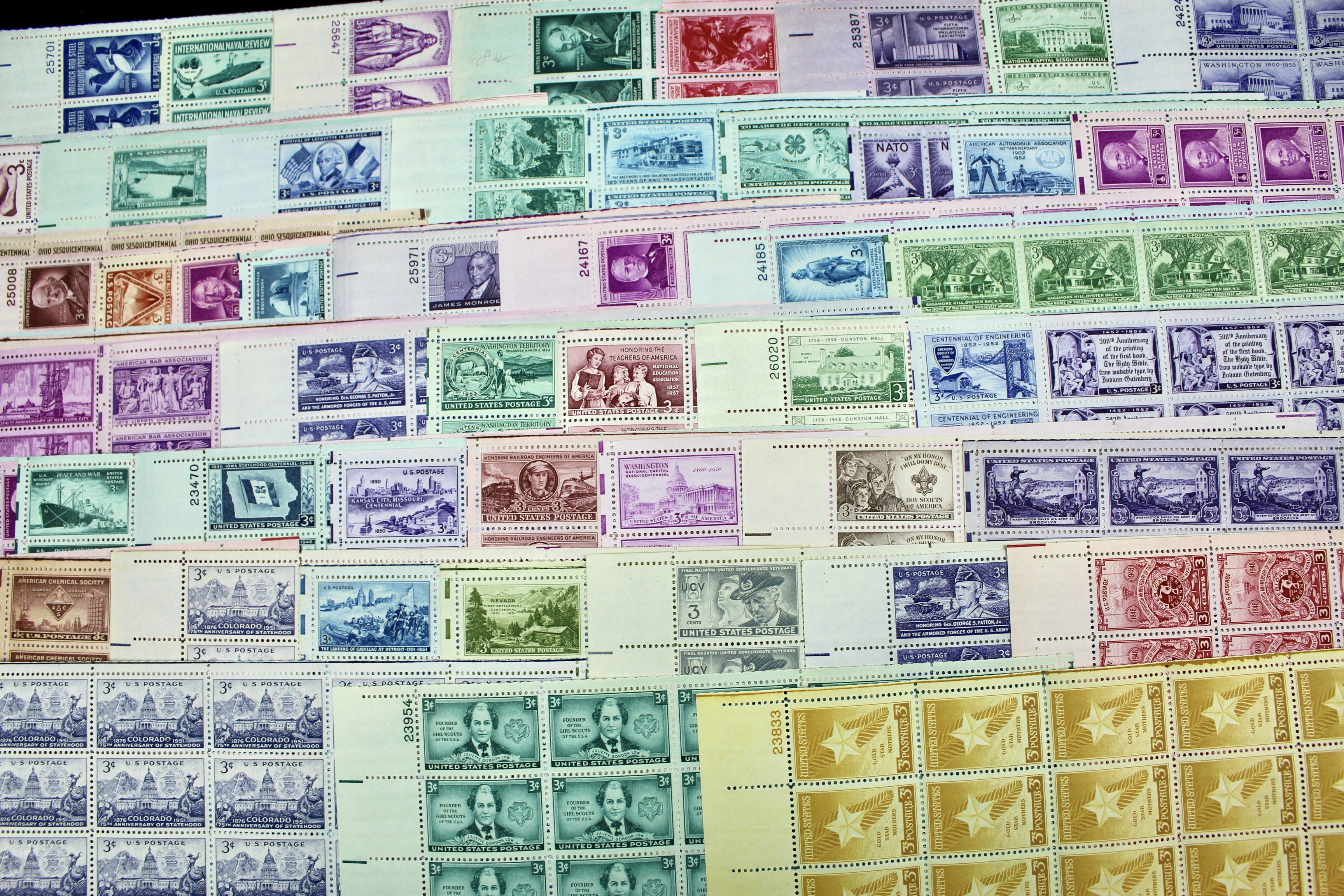 Sixty-Three Different U.S. 3-Cent Postage Stamp Sheets