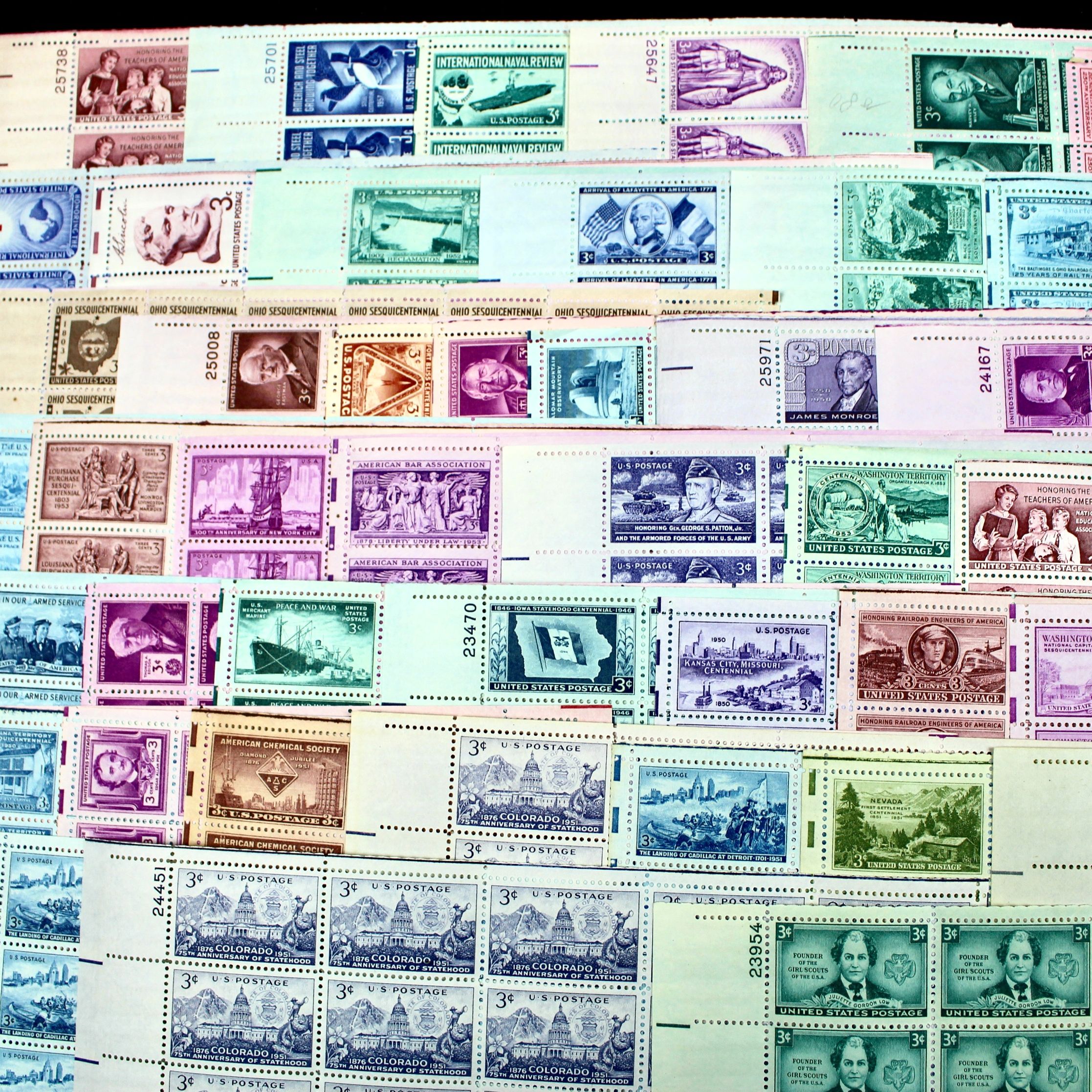 Sixty-Three Different U.S. 3-Cent Postage Stamp Sheets