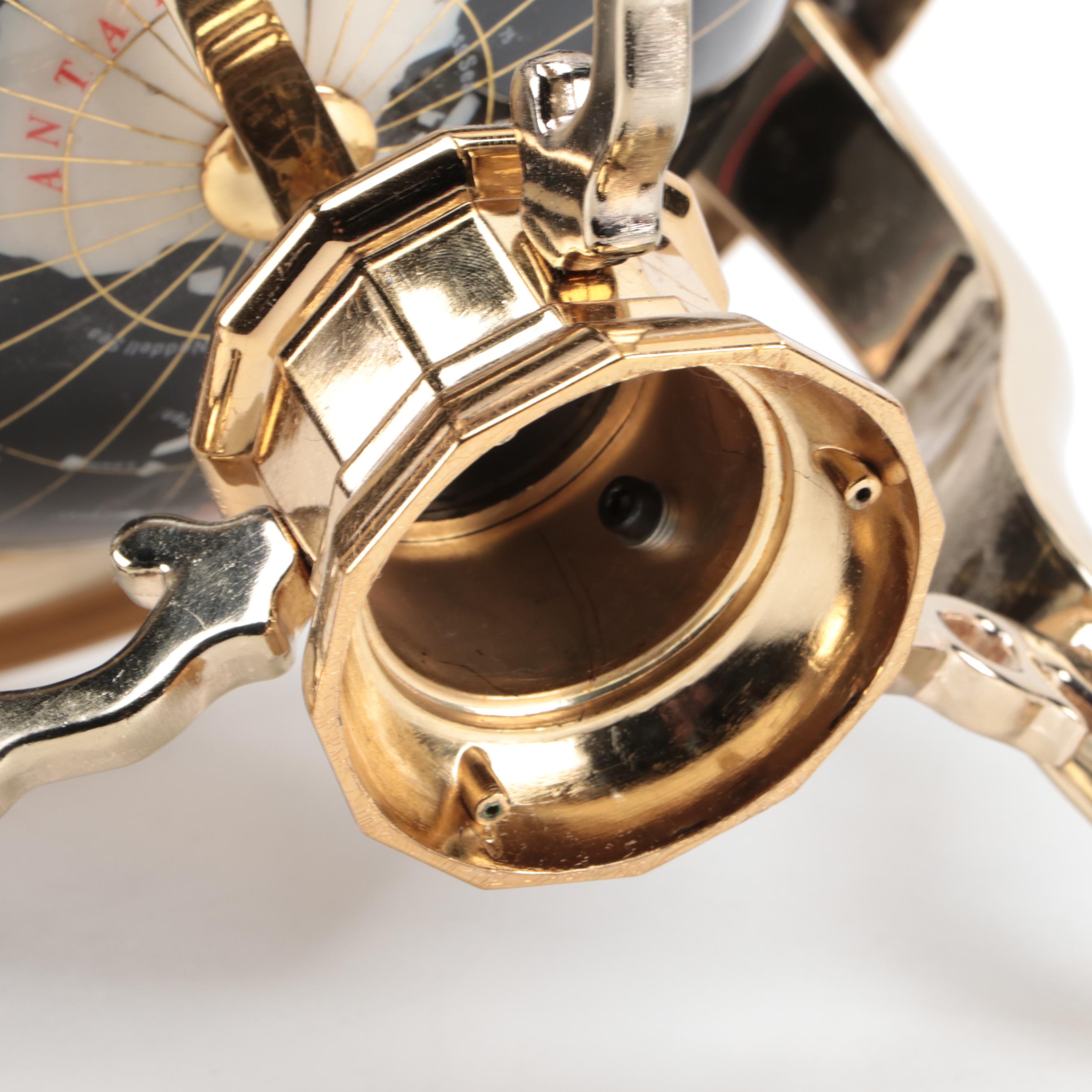 Abalone, Marble and Stone Inlay Globe on Brass Finish Metal Stand with Compass