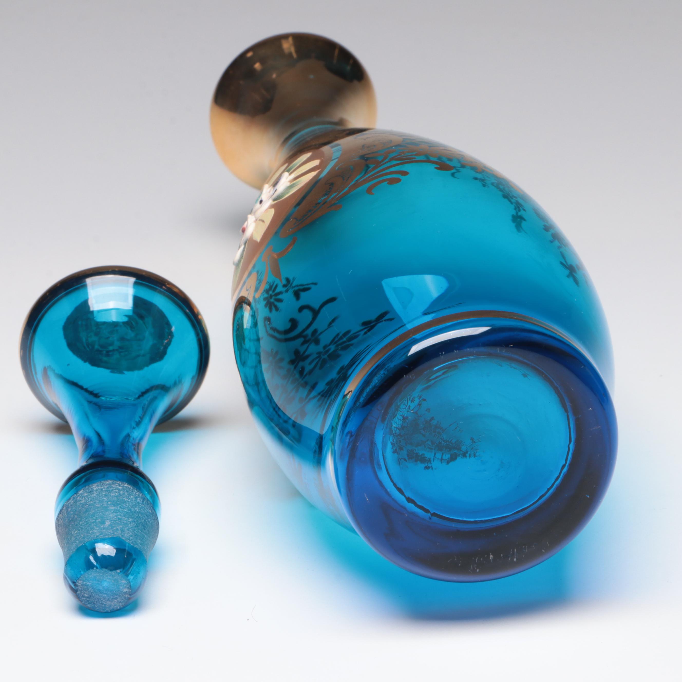 Bohemian Style Hand-Painted Glass Decanter and Shot Glasses