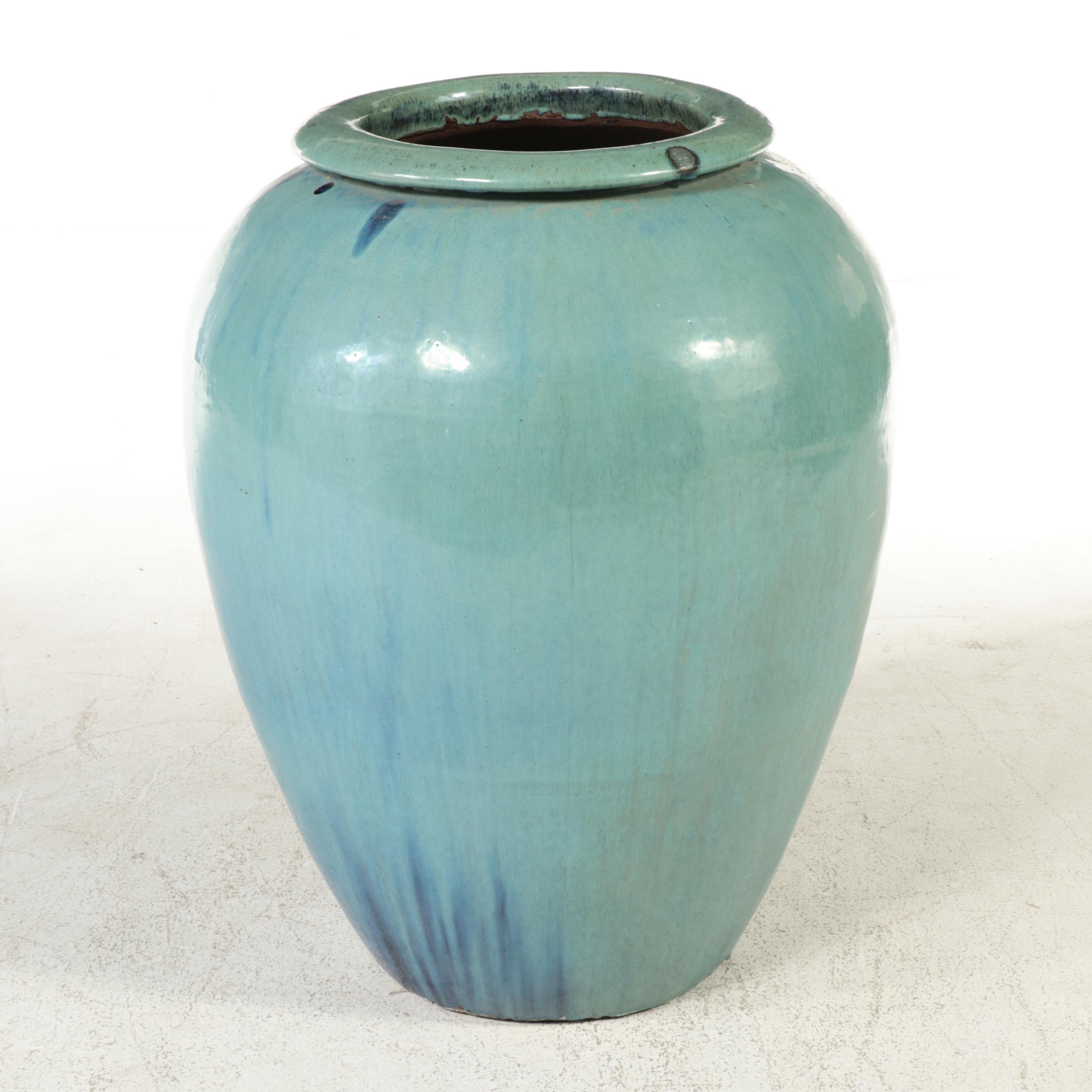 Large Blue Glazed Ceramic Floor Vases
