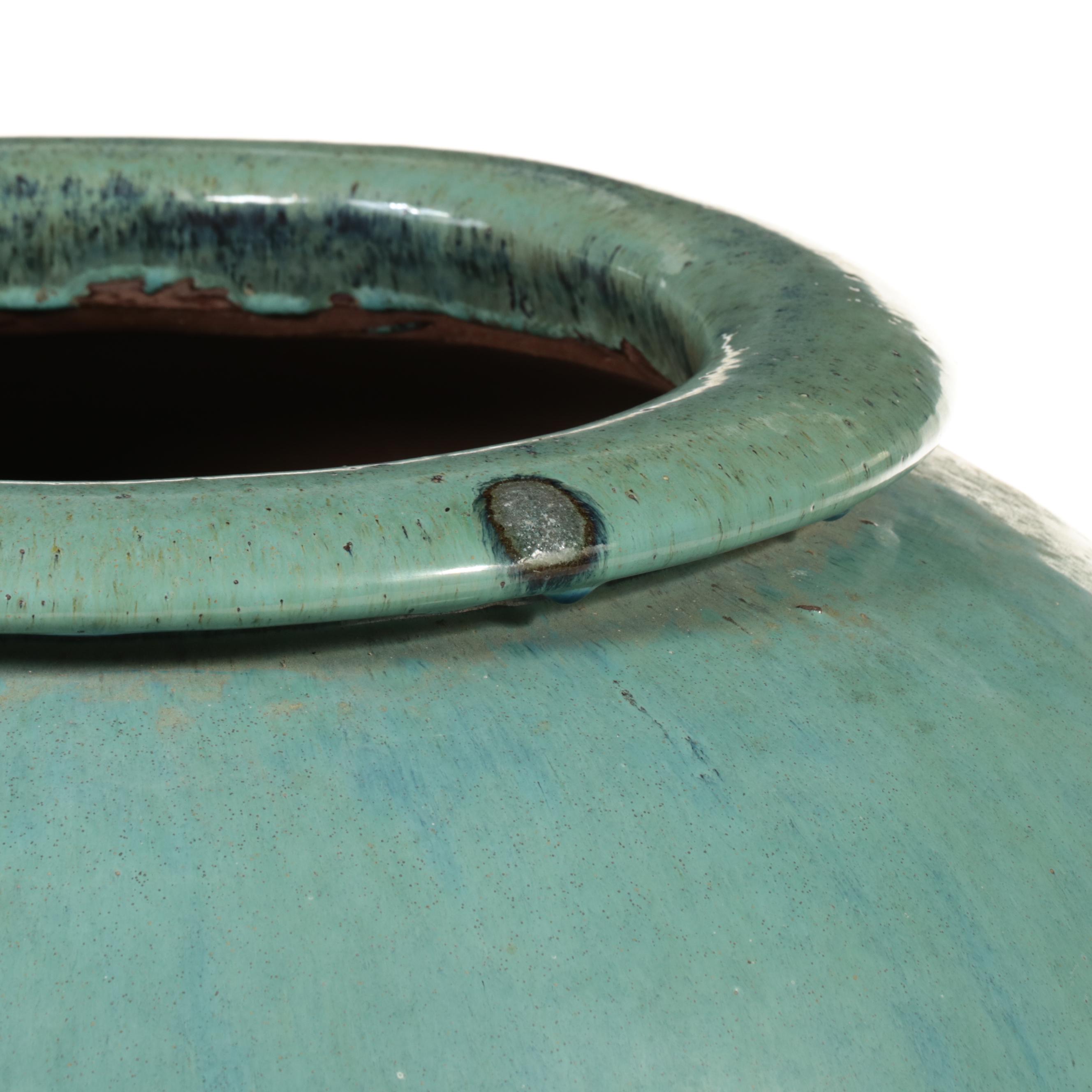 Large Blue Glazed Ceramic Floor Vases