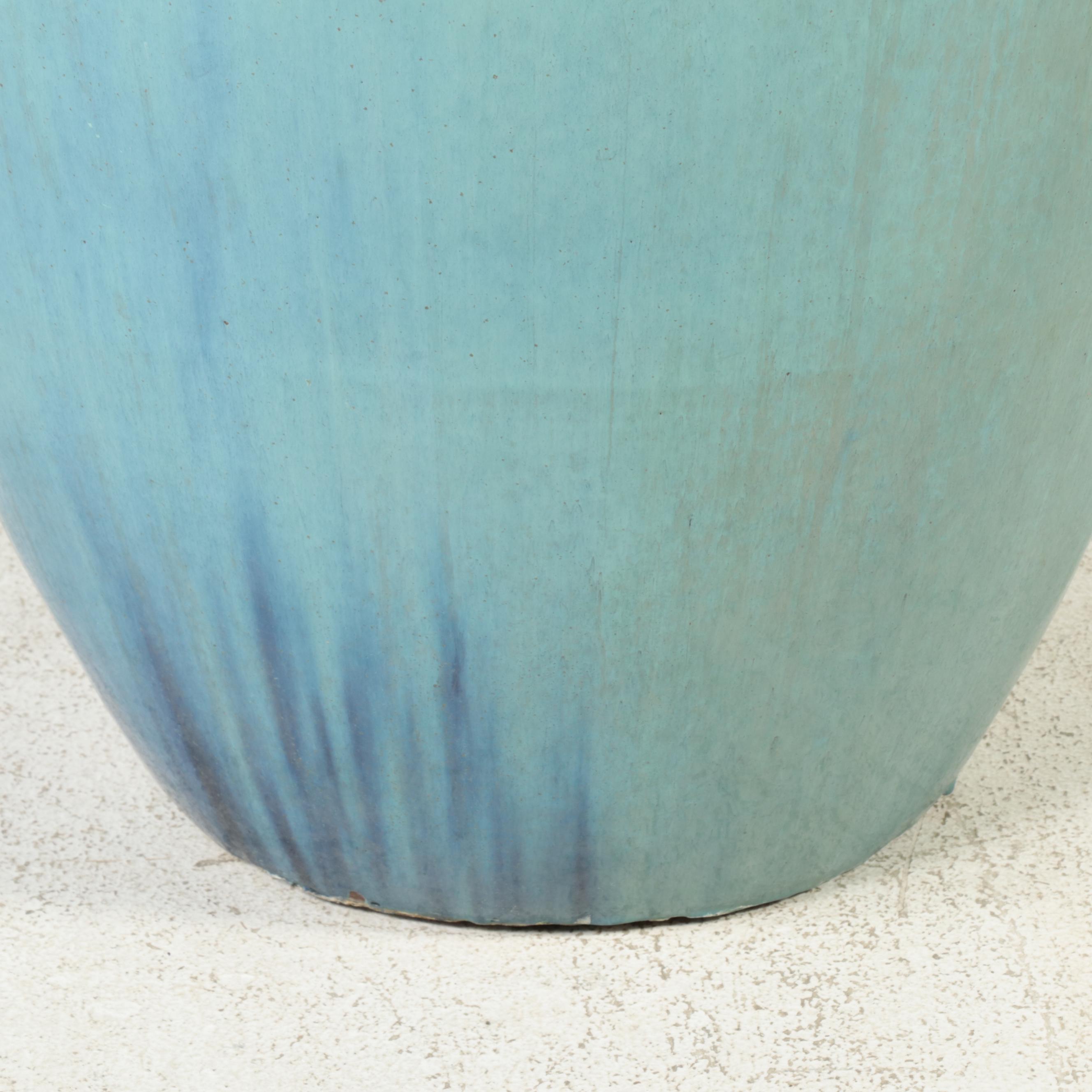 Large Blue Glazed Ceramic Floor Vases