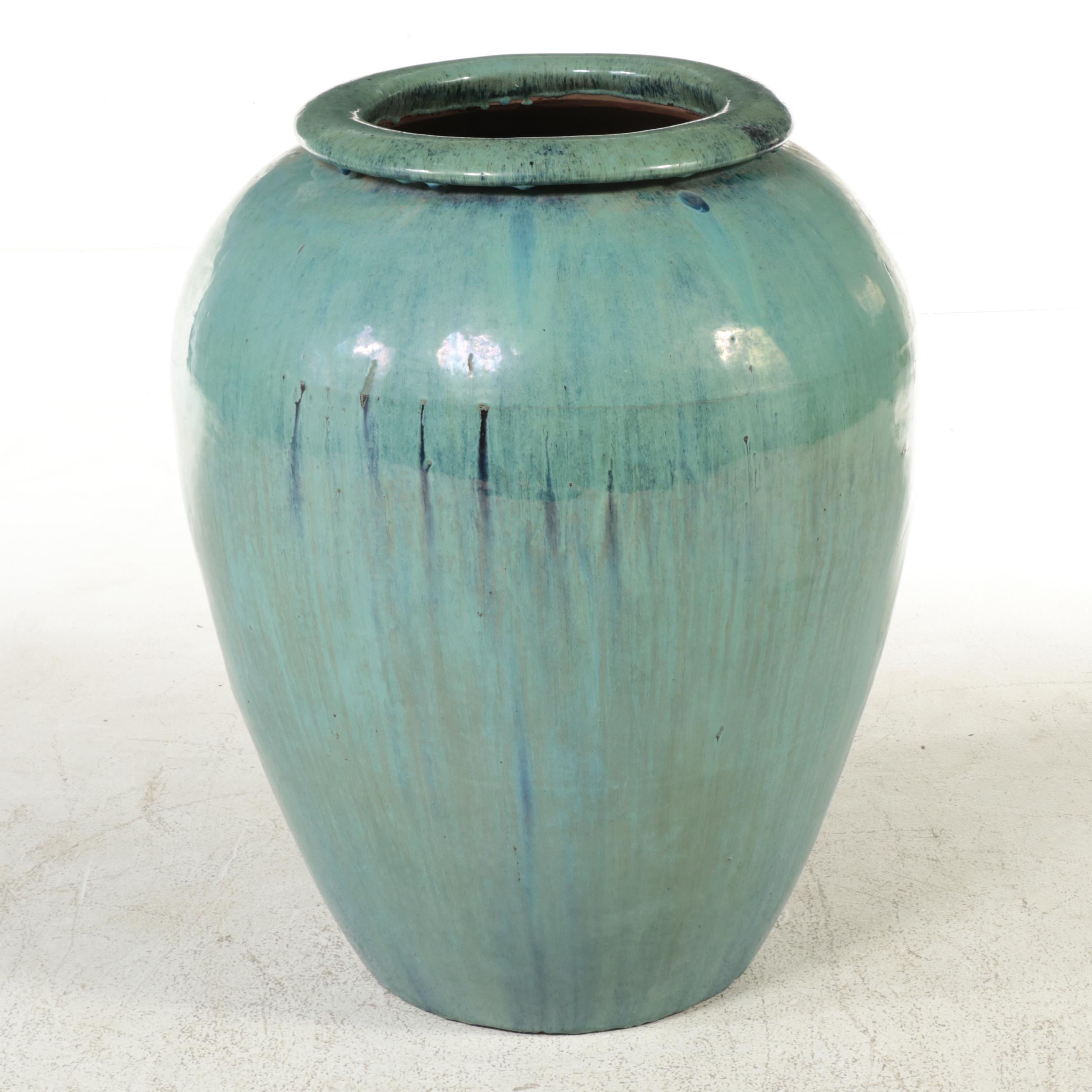 Large Blue Glazed Ceramic Floor Vases