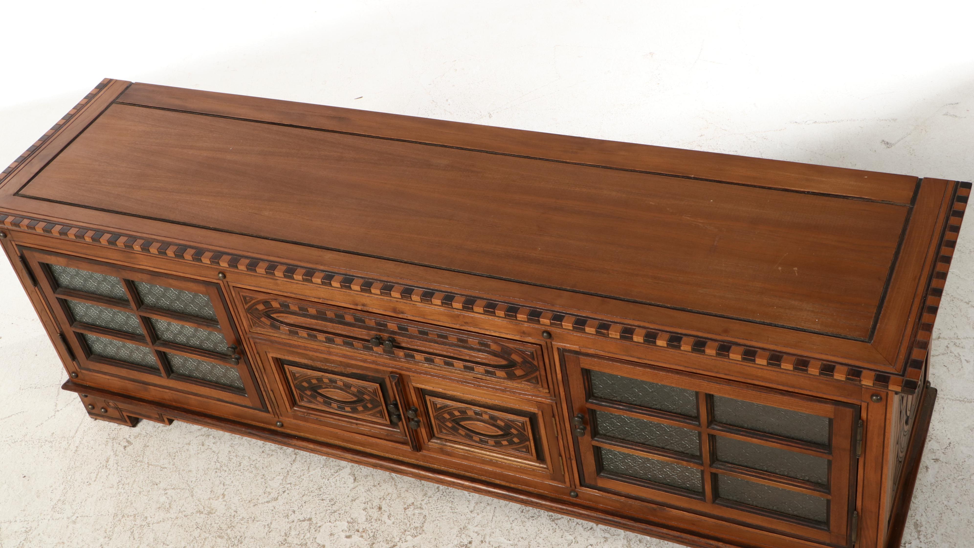 Moroccan Style Wood and Glass Media Cabinet