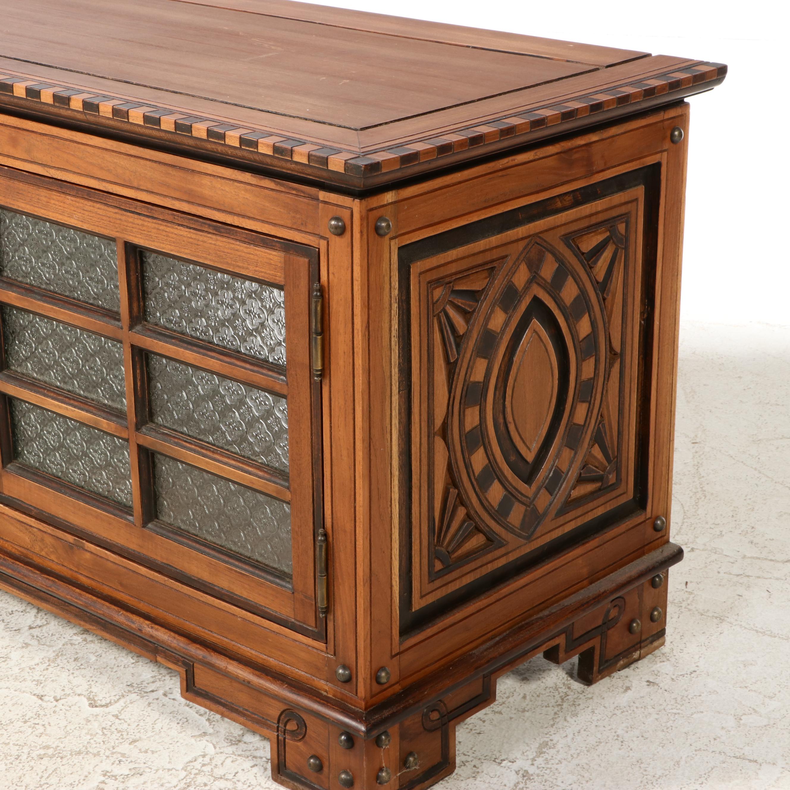 Moroccan Style Wood and Glass Media Cabinet