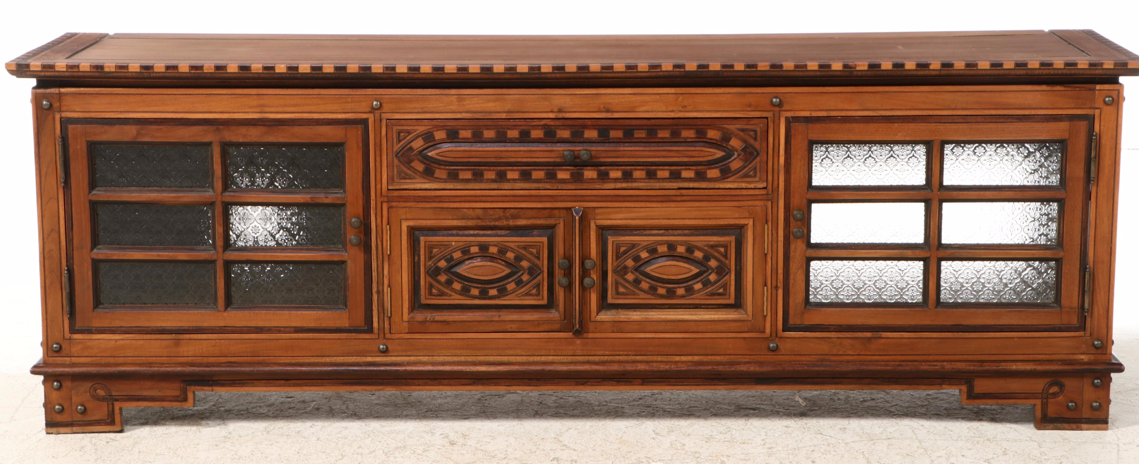 Moroccan Style Wood and Glass Media Cabinet