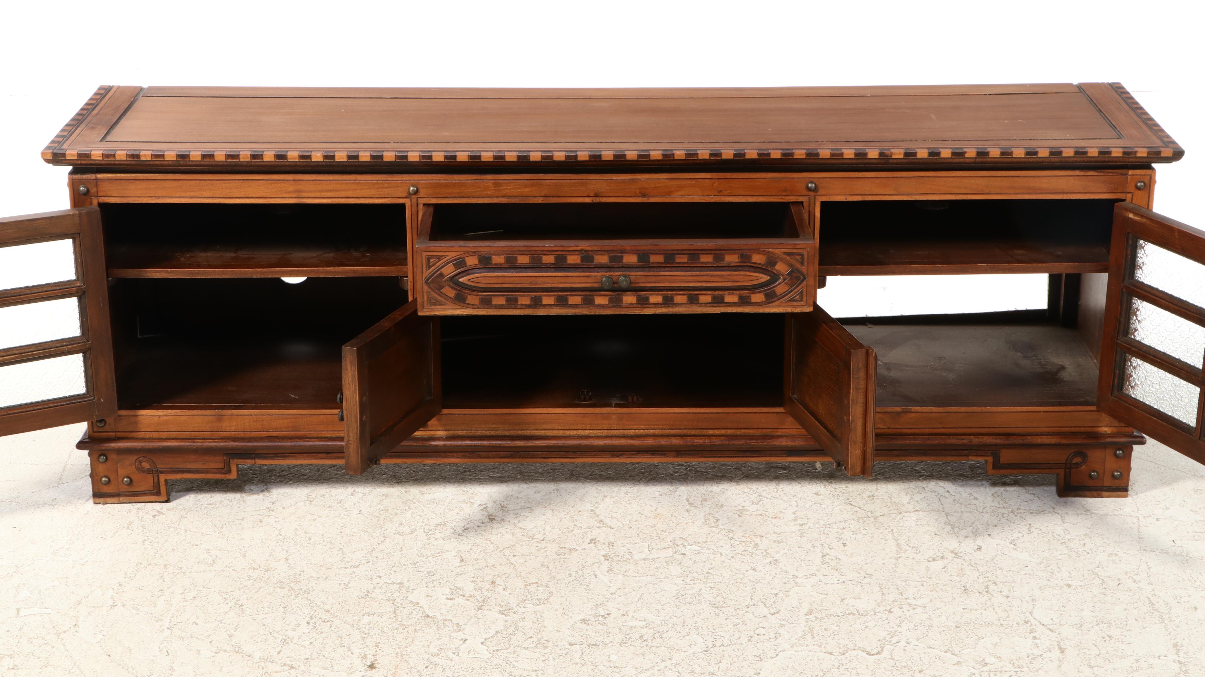 Moroccan Style Wood and Glass Media Cabinet