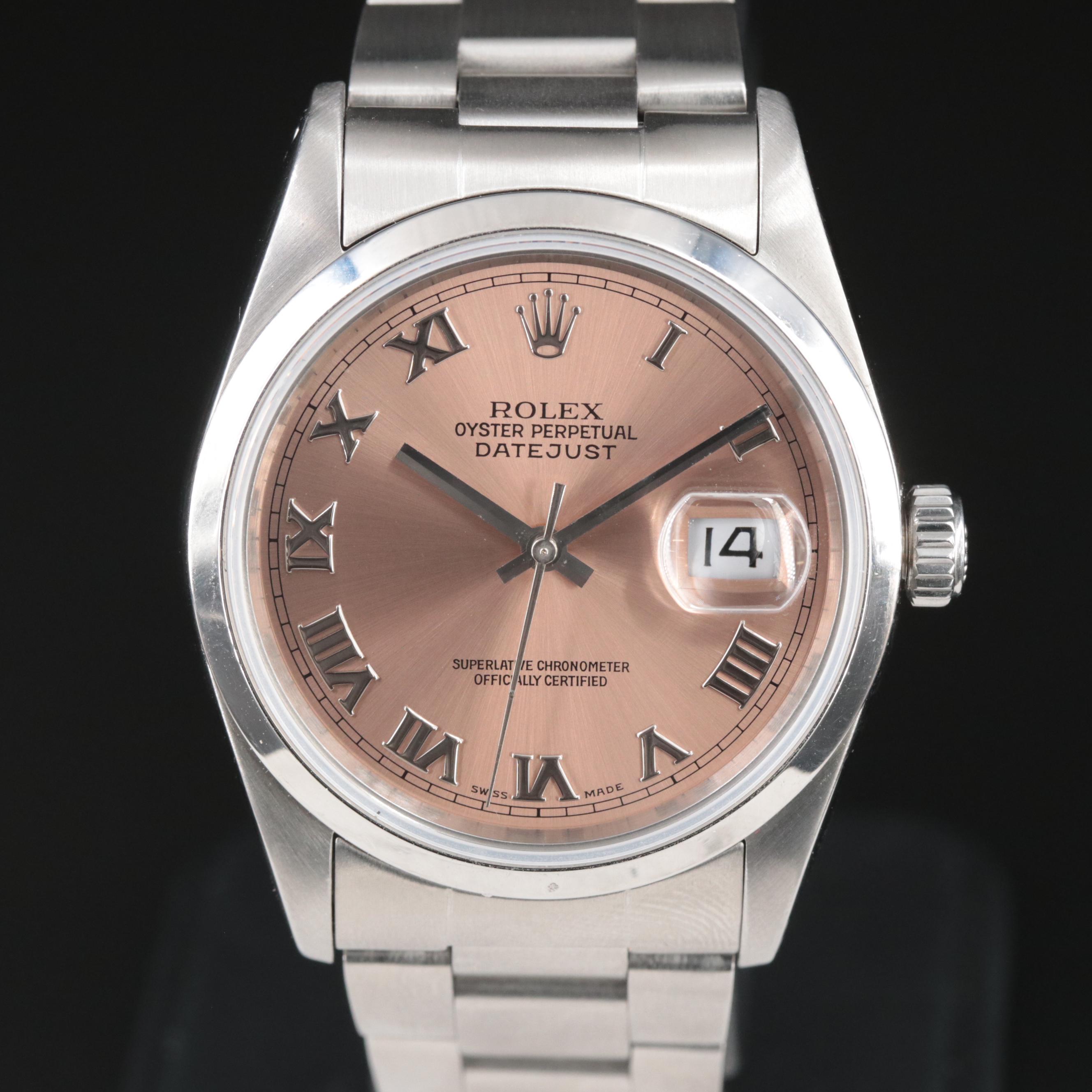 1994 Rolex Salmon Roman Dial Datejust Watch