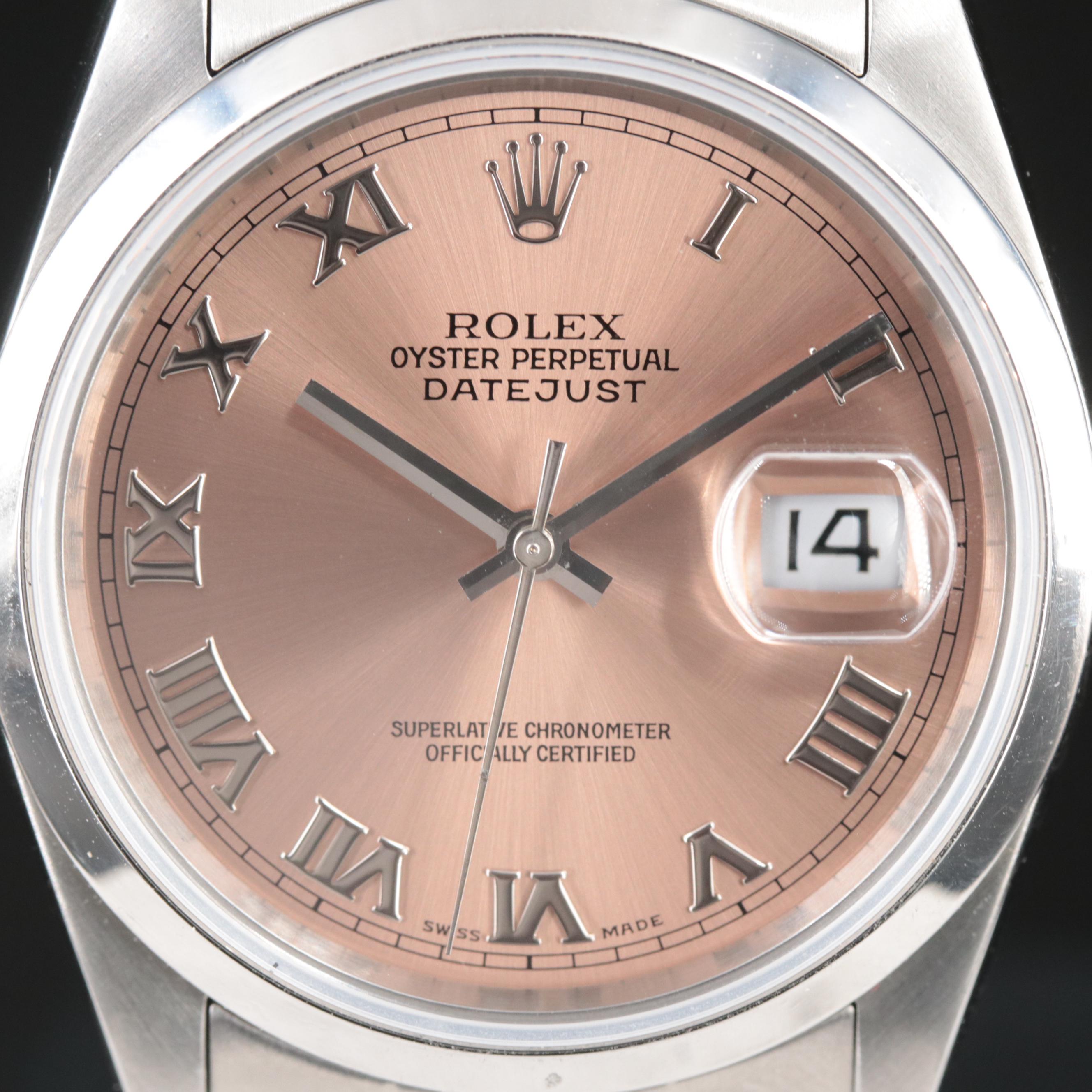 1994 Rolex Salmon Roman Dial Datejust Watch