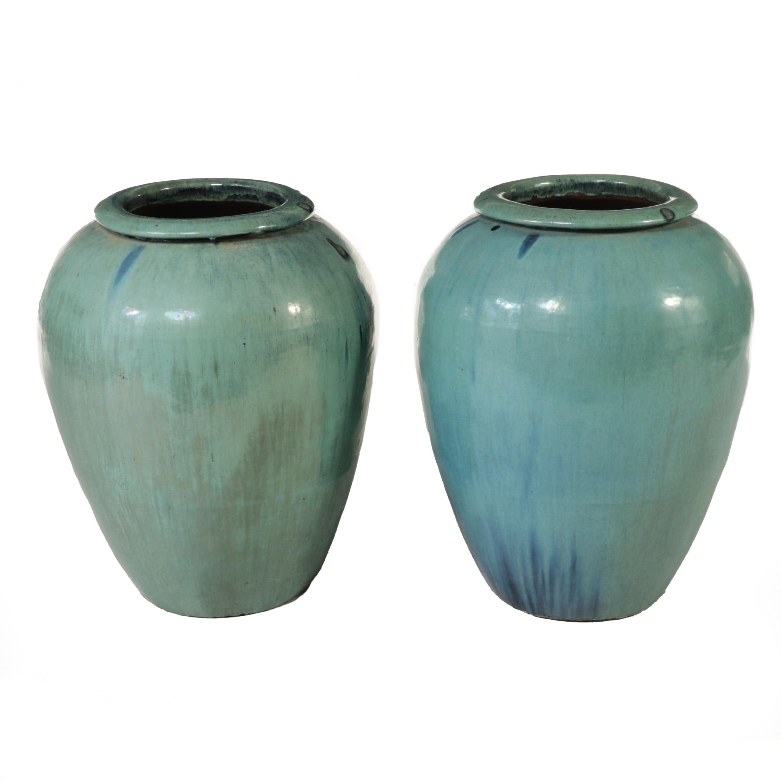 Large Blue Glazed Ceramic Floor Vases