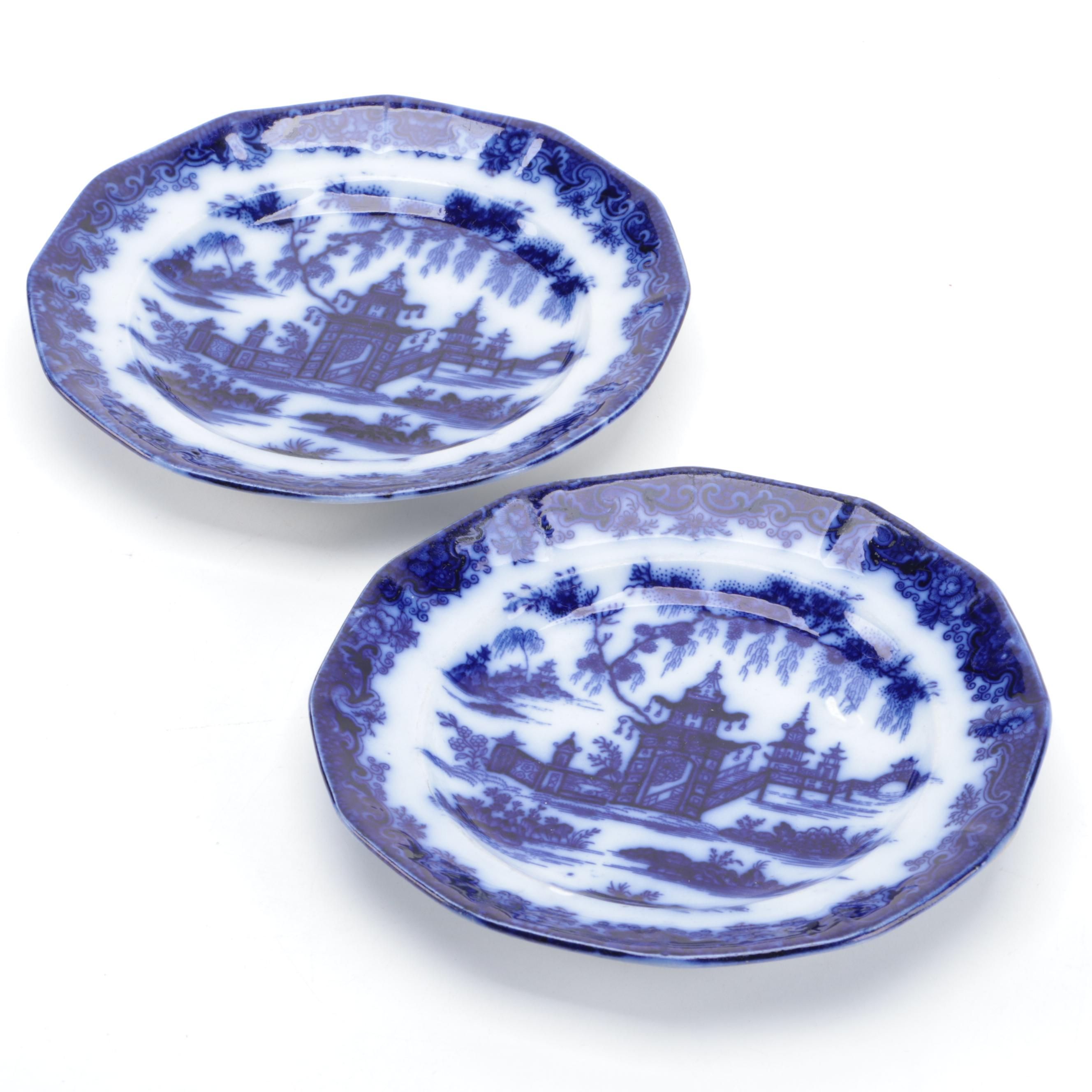 Mellor, Venables & Co. Flow Blue "Whampoa" Ironstone Plates, 19th Century