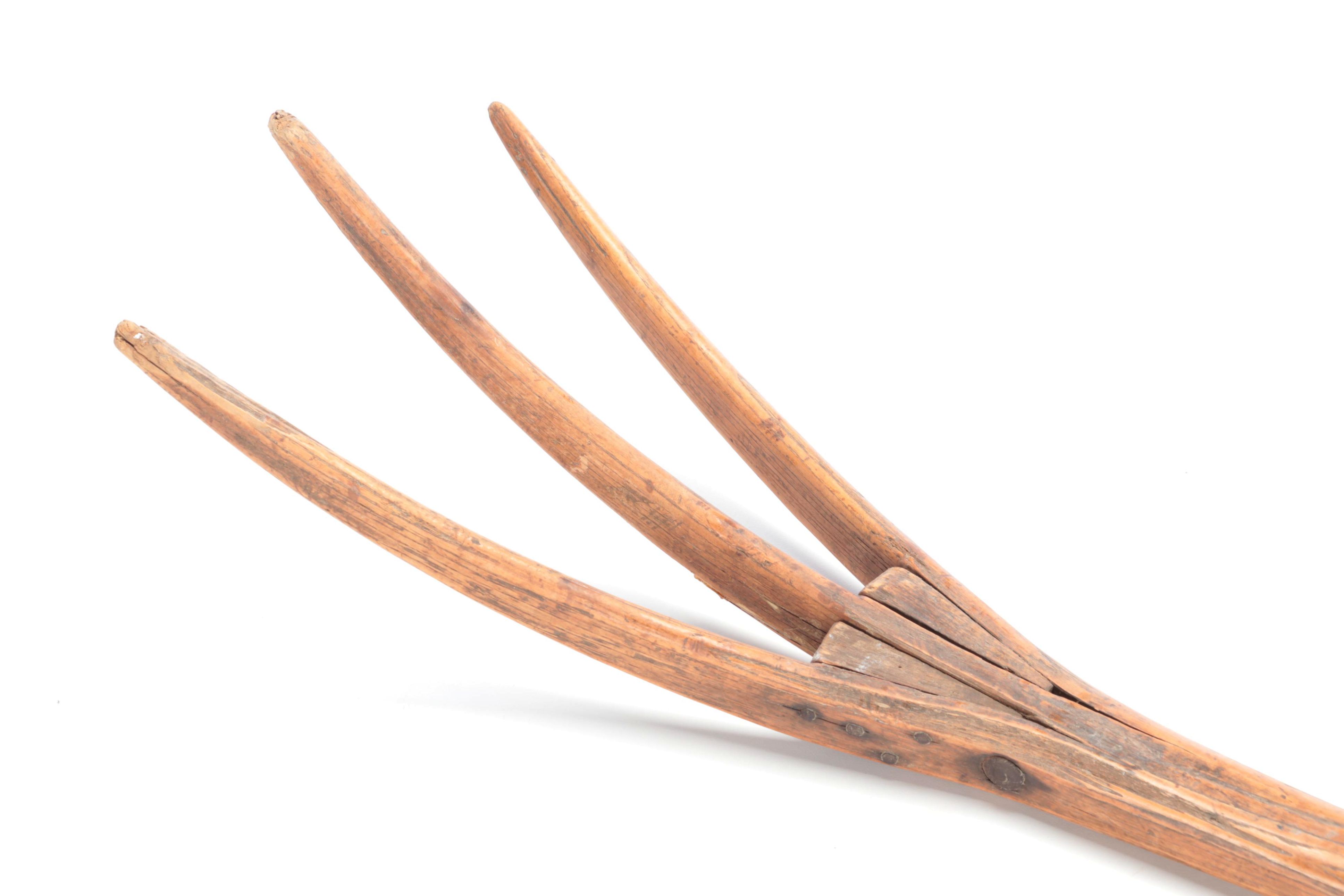 Primitive Wooden Farm Shovel and Hay Rakes