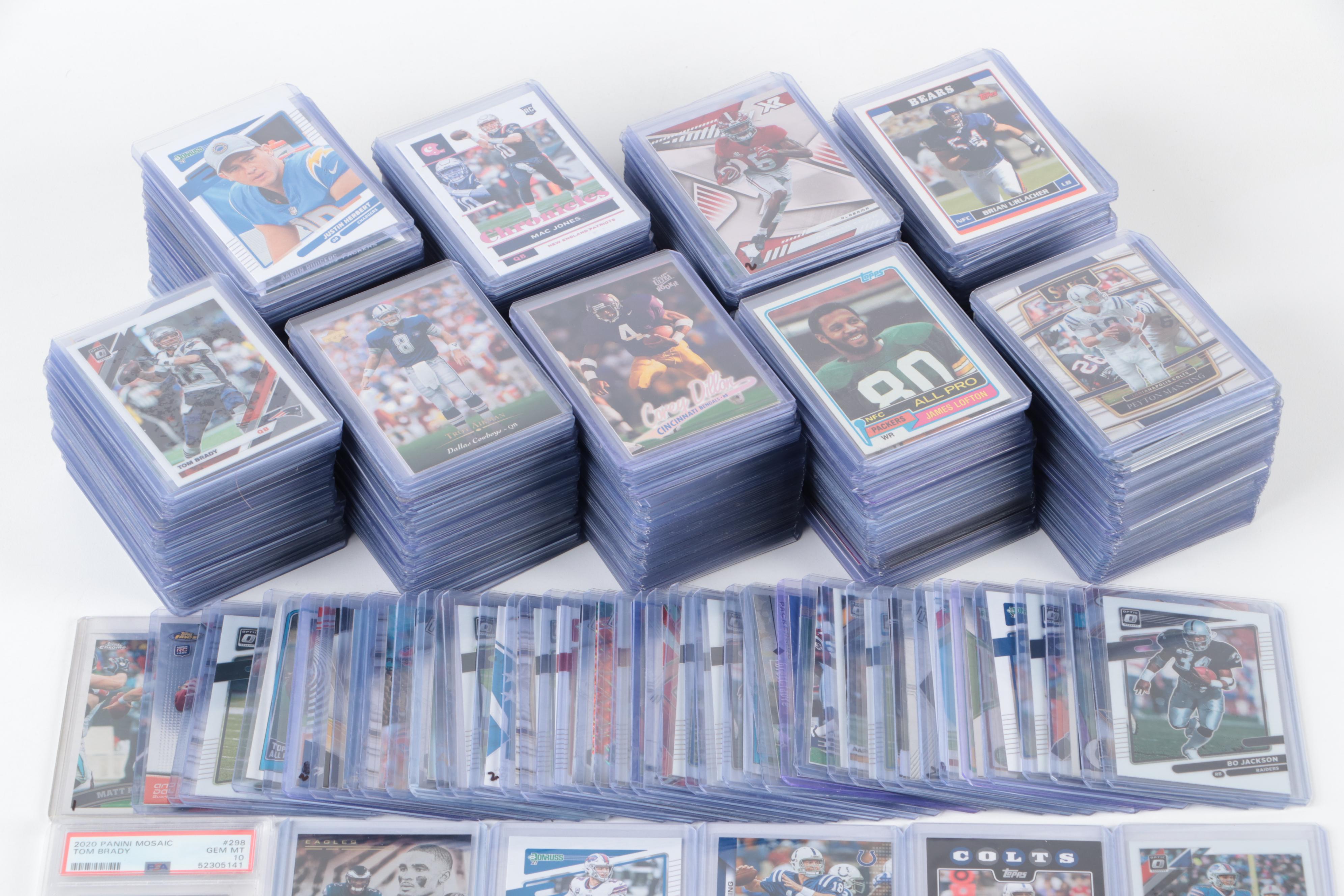 Moasic with Other Football Cards Featuring Tom Brady PSA Graded 10 Gem-Mint