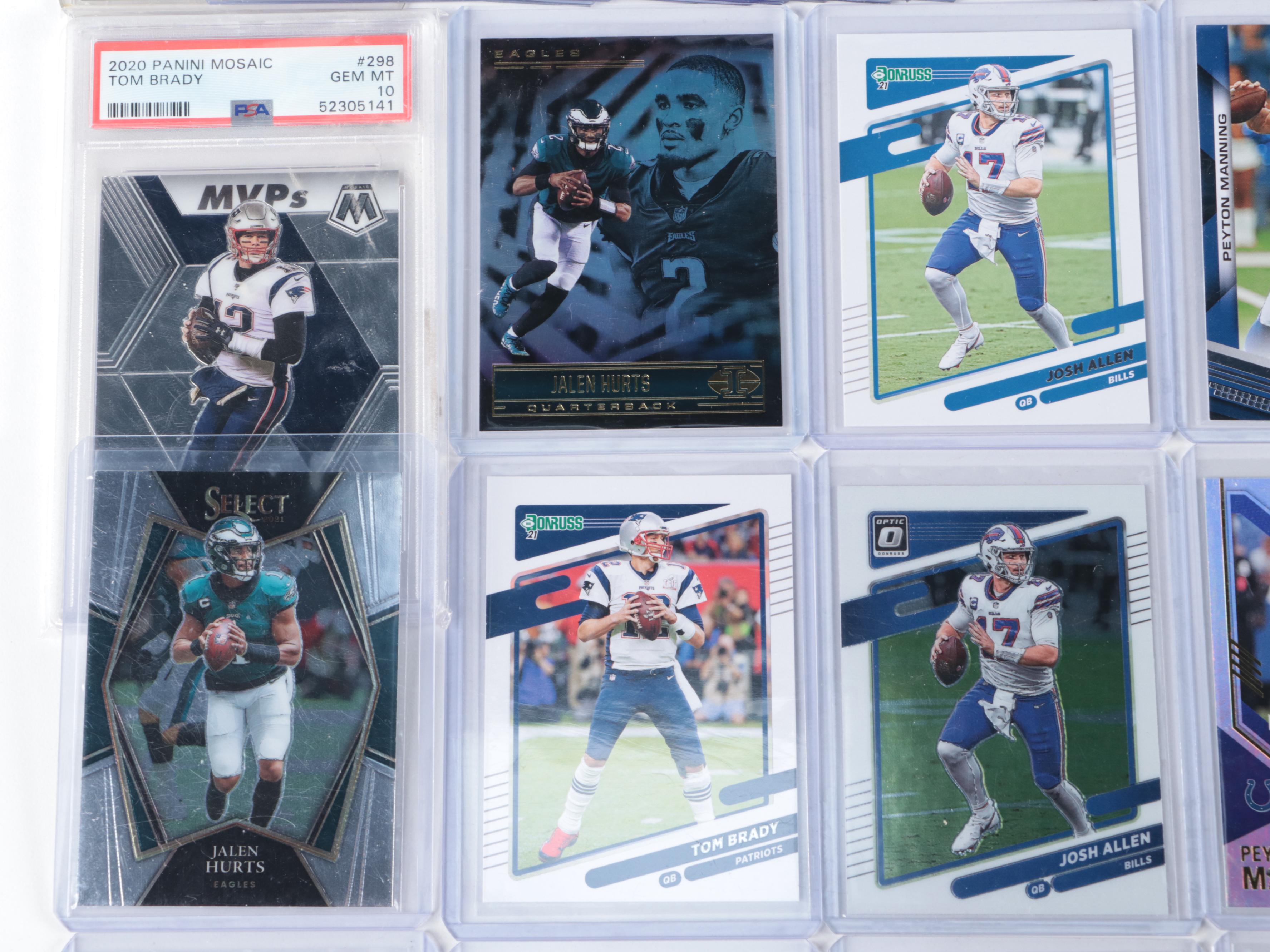 Moasic with Other Football Cards Featuring Tom Brady PSA Graded 10 Gem-Mint