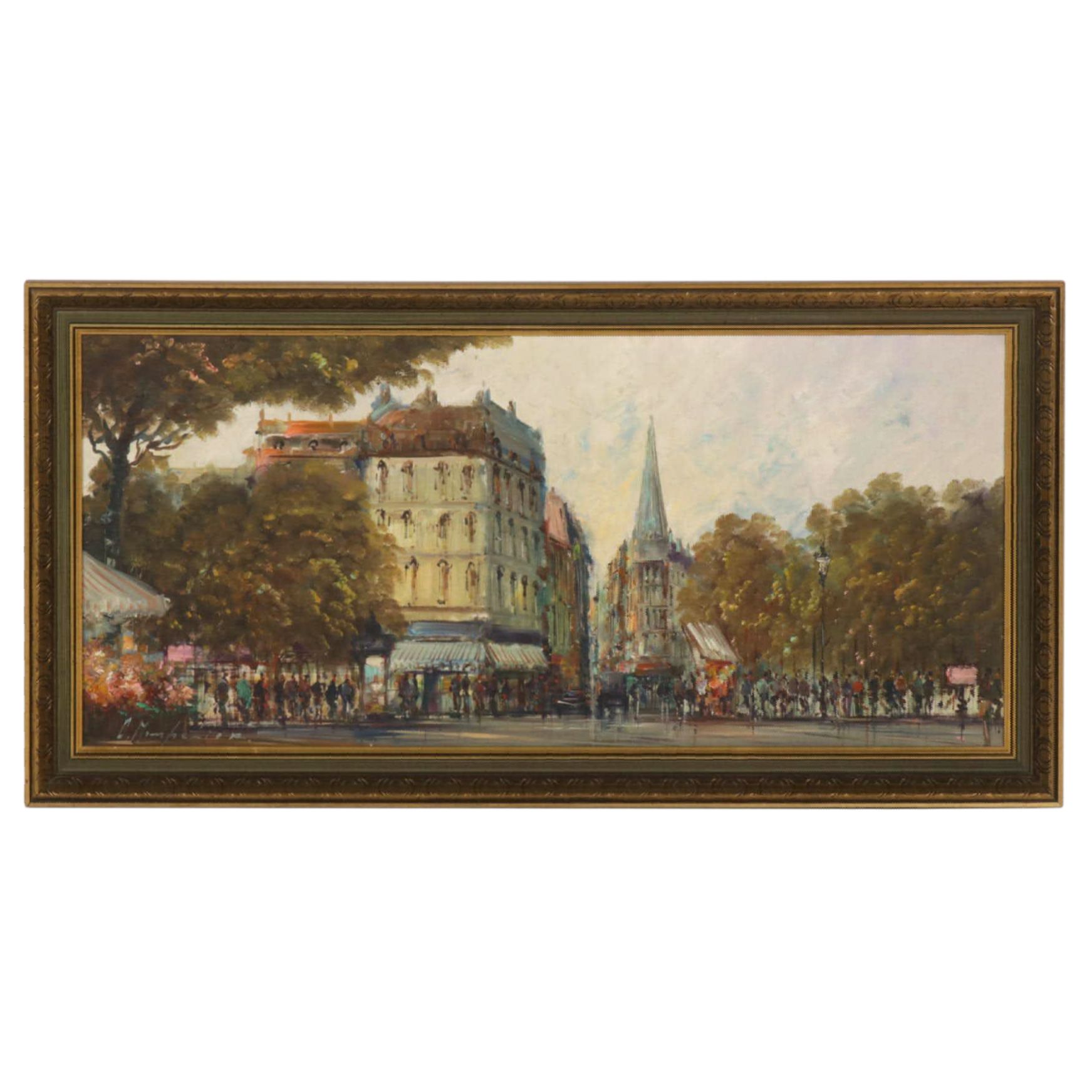 Impressionist Style Oil Painting of City Scene, Mid to Late 20th Century