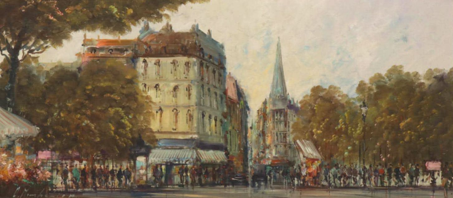 Impressionist Style Oil Painting of City Scene, Mid to Late 20th Century