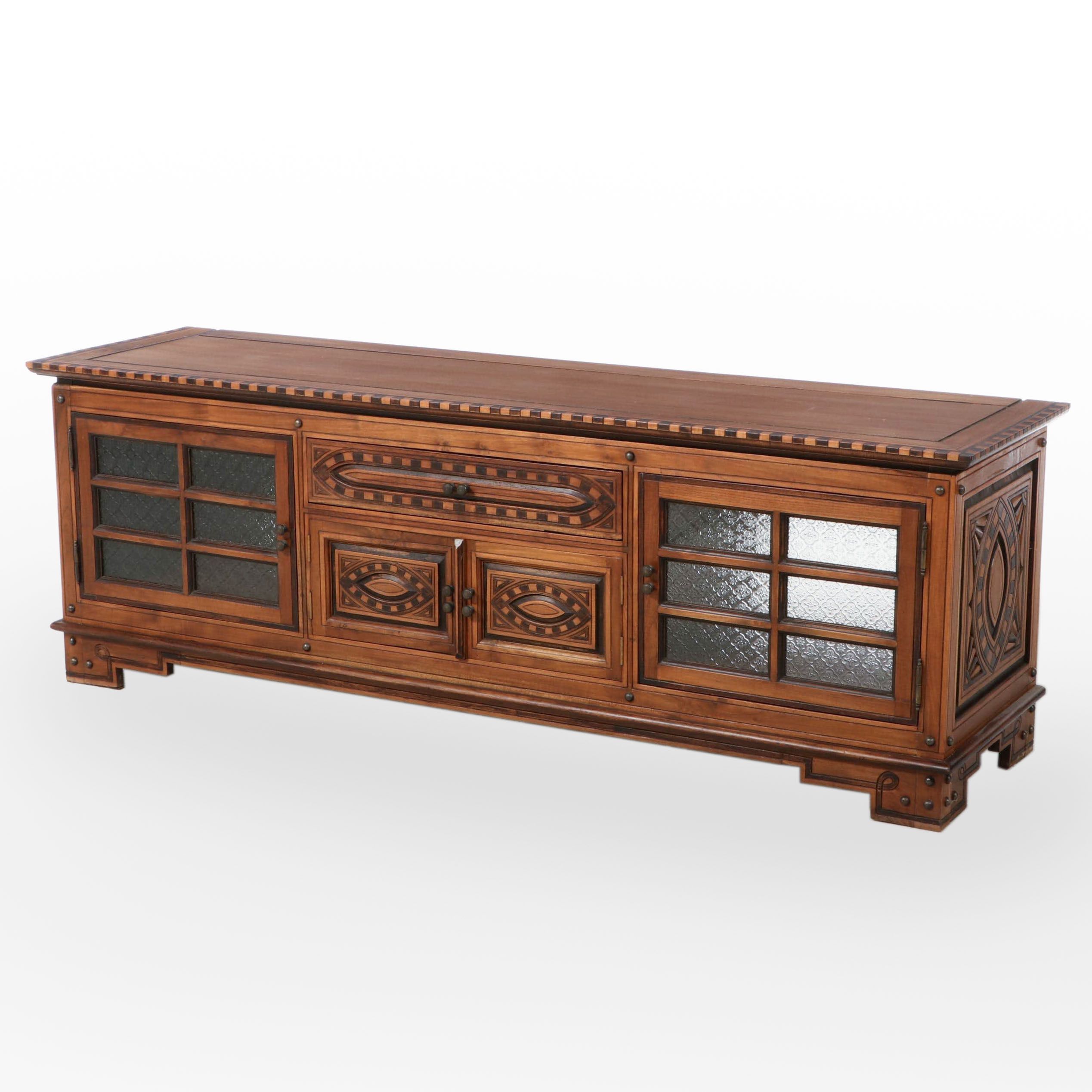 Moroccan Style Wood and Glass Media Cabinet