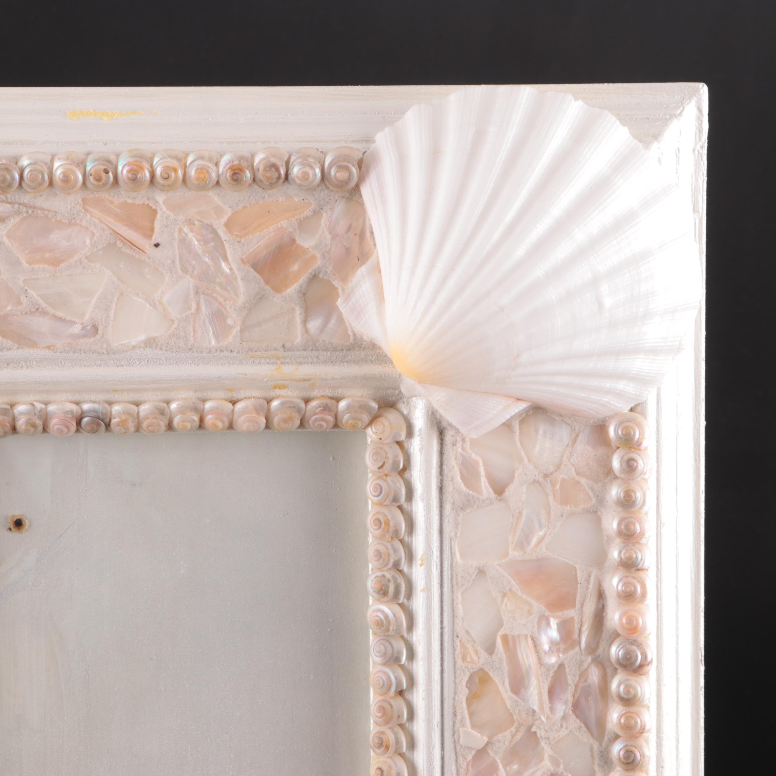 Mother-Of-Pearl and Seashell Picture Frame with Ammonite Fossil and ...