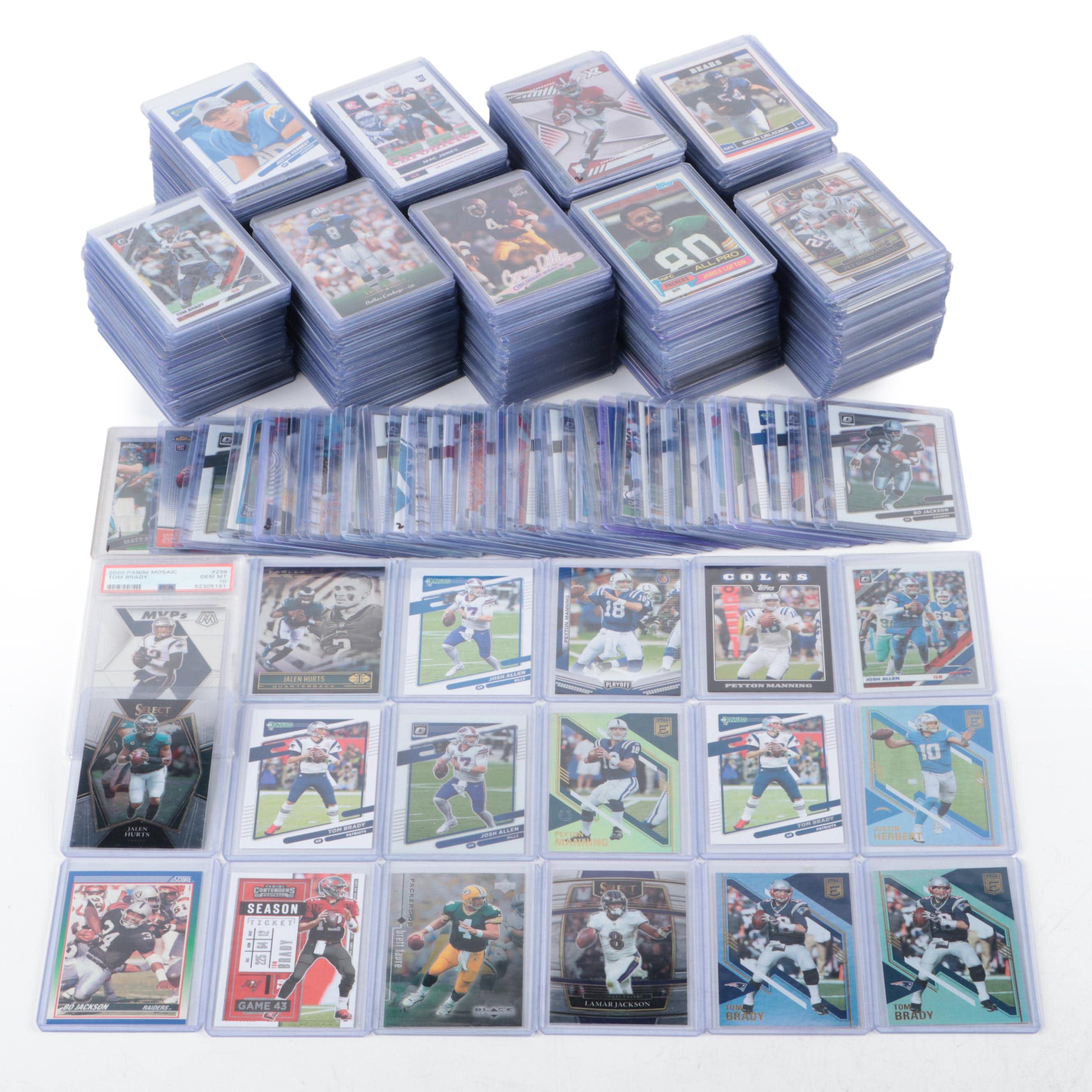 Moasic with Other Football Cards Featuring Tom Brady PSA Graded 10 Gem-Mint