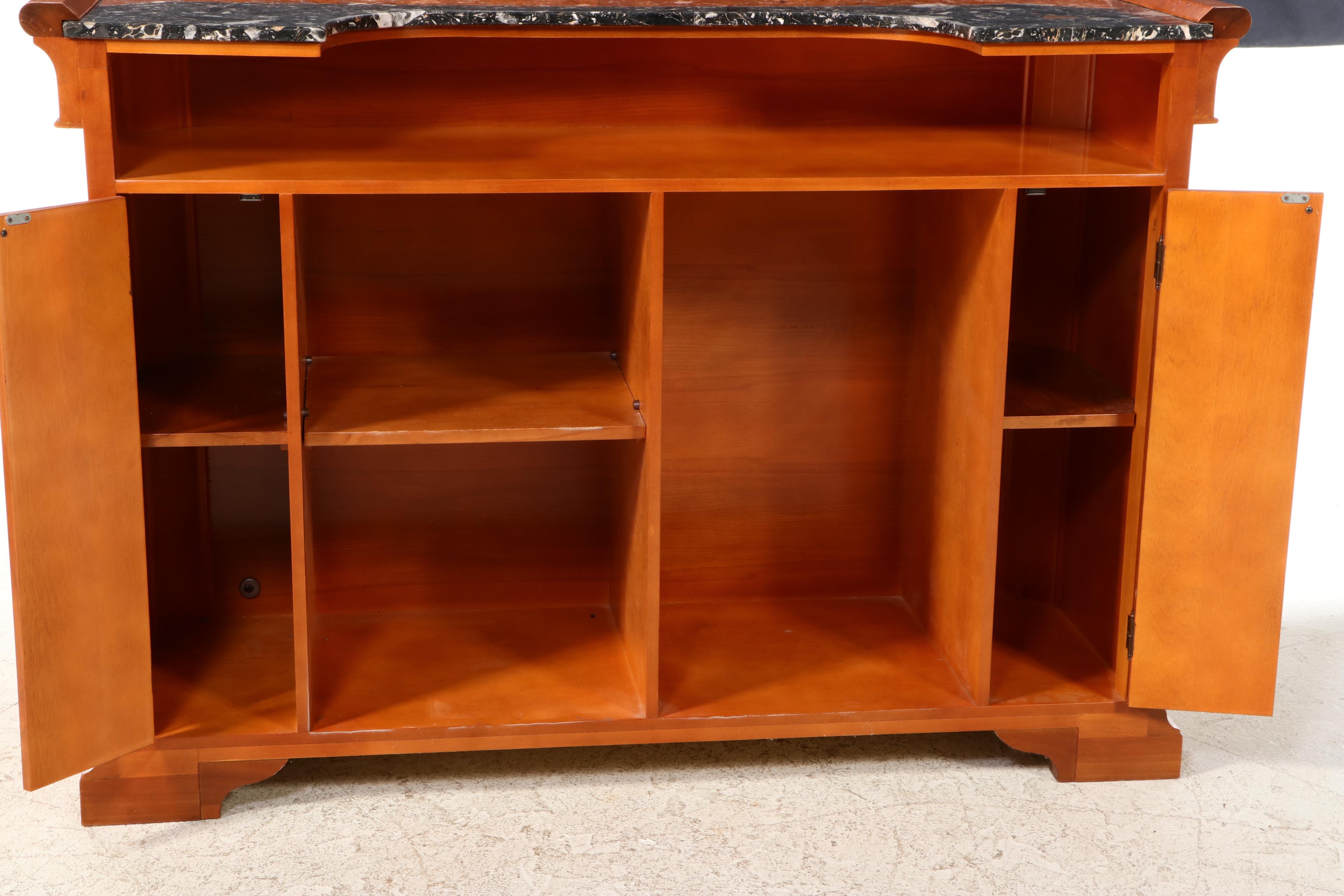 Bespoke Italian Neoclassical Style Marble Top Bar Cabinet with Three Stools