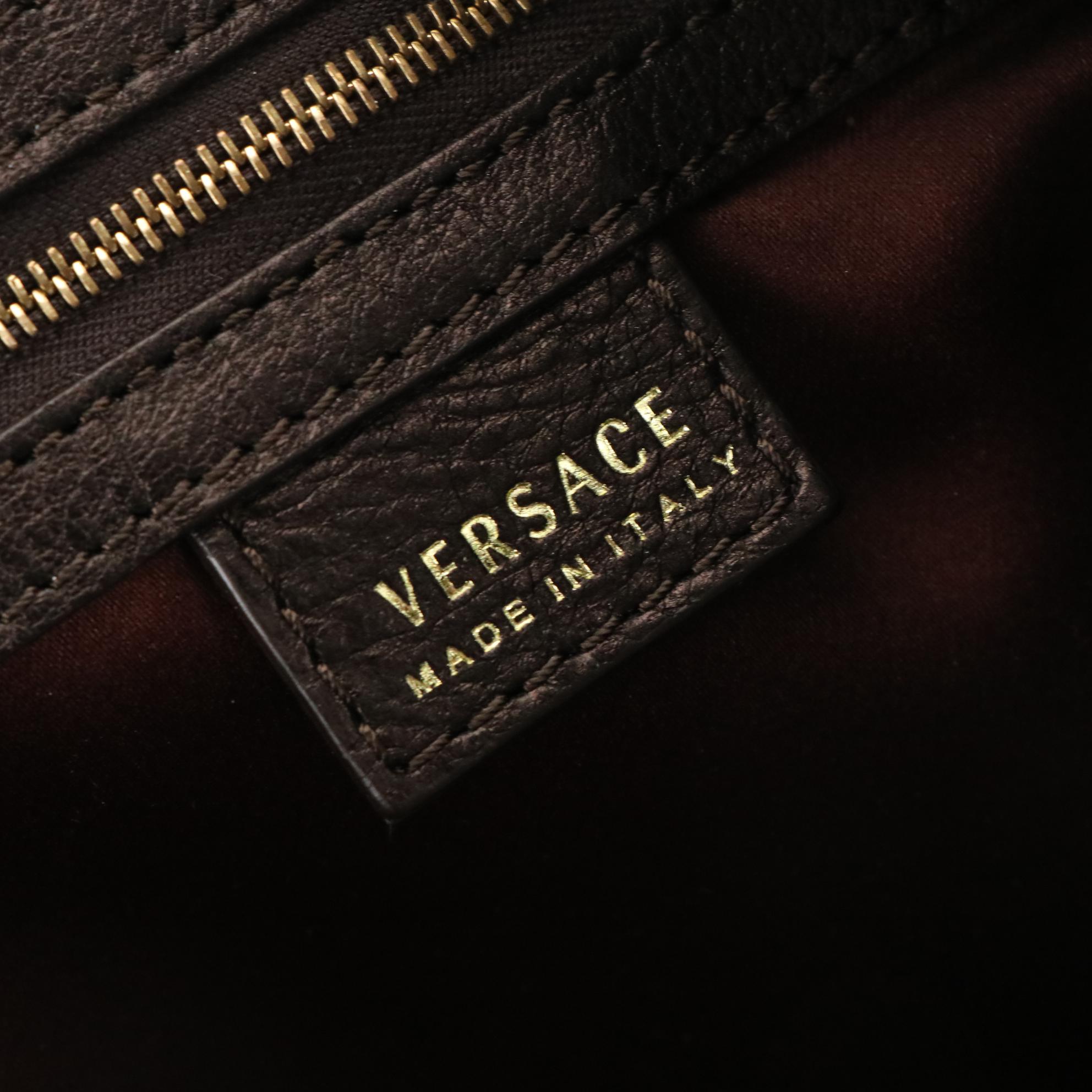 Versace Chain Strap Shoulder Bag in Chocolate Brown Leather, With Tags