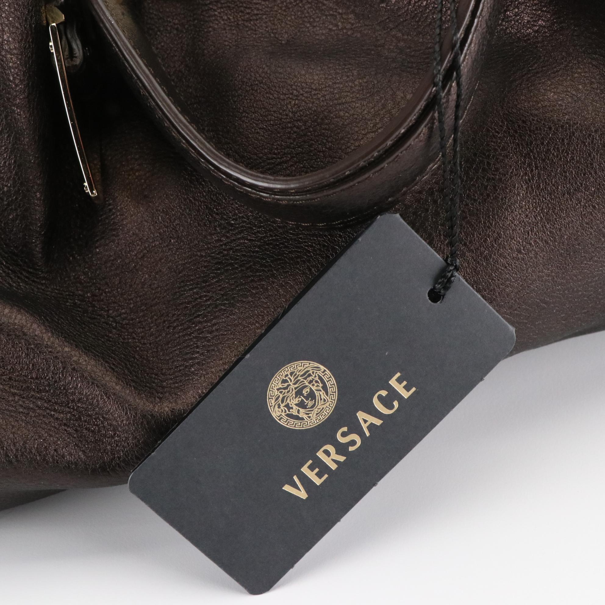 Versace Chain Strap Shoulder Bag in Chocolate Brown Leather, With Tags