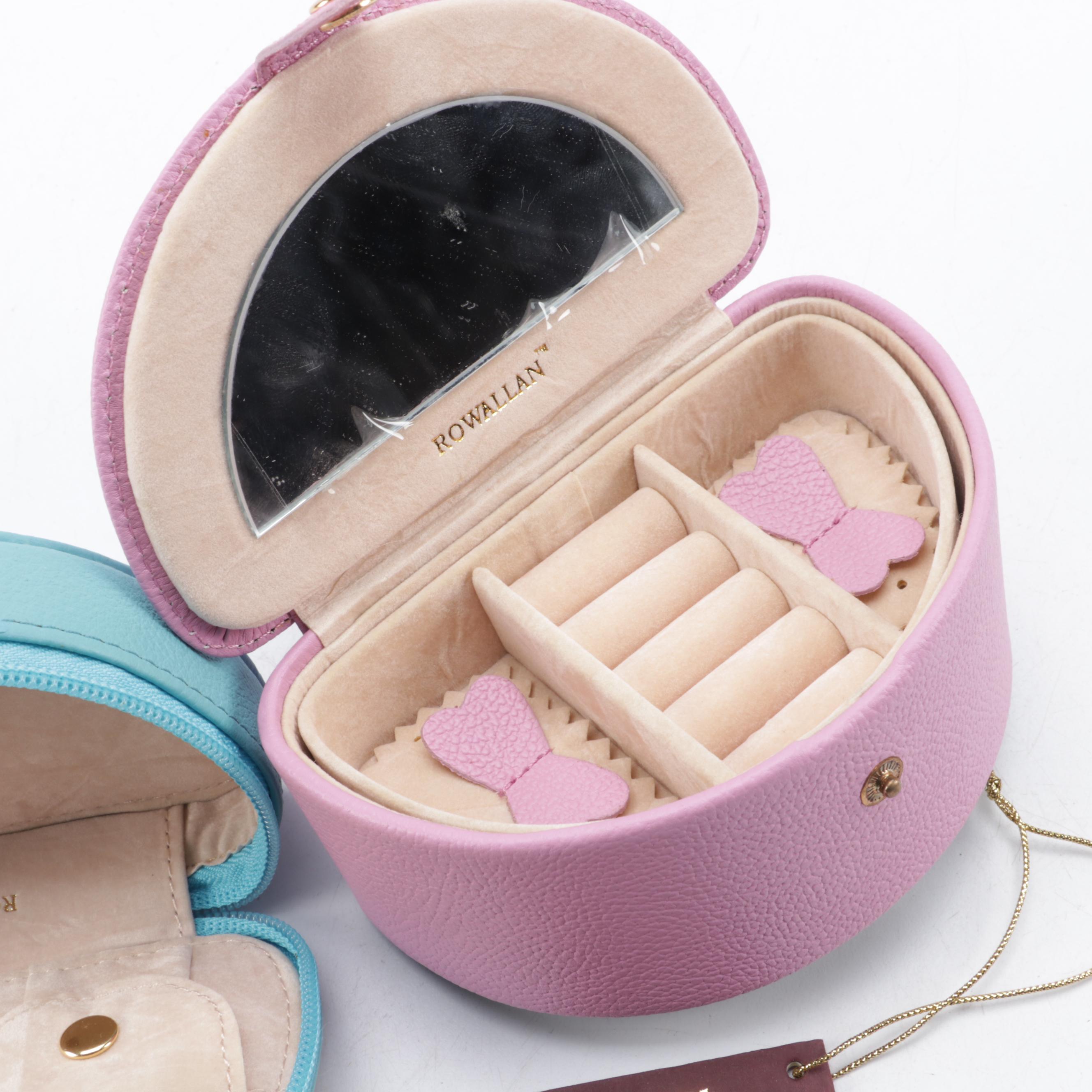 Rowallan Pink and Blue Leather Travel Jewelry Boxes