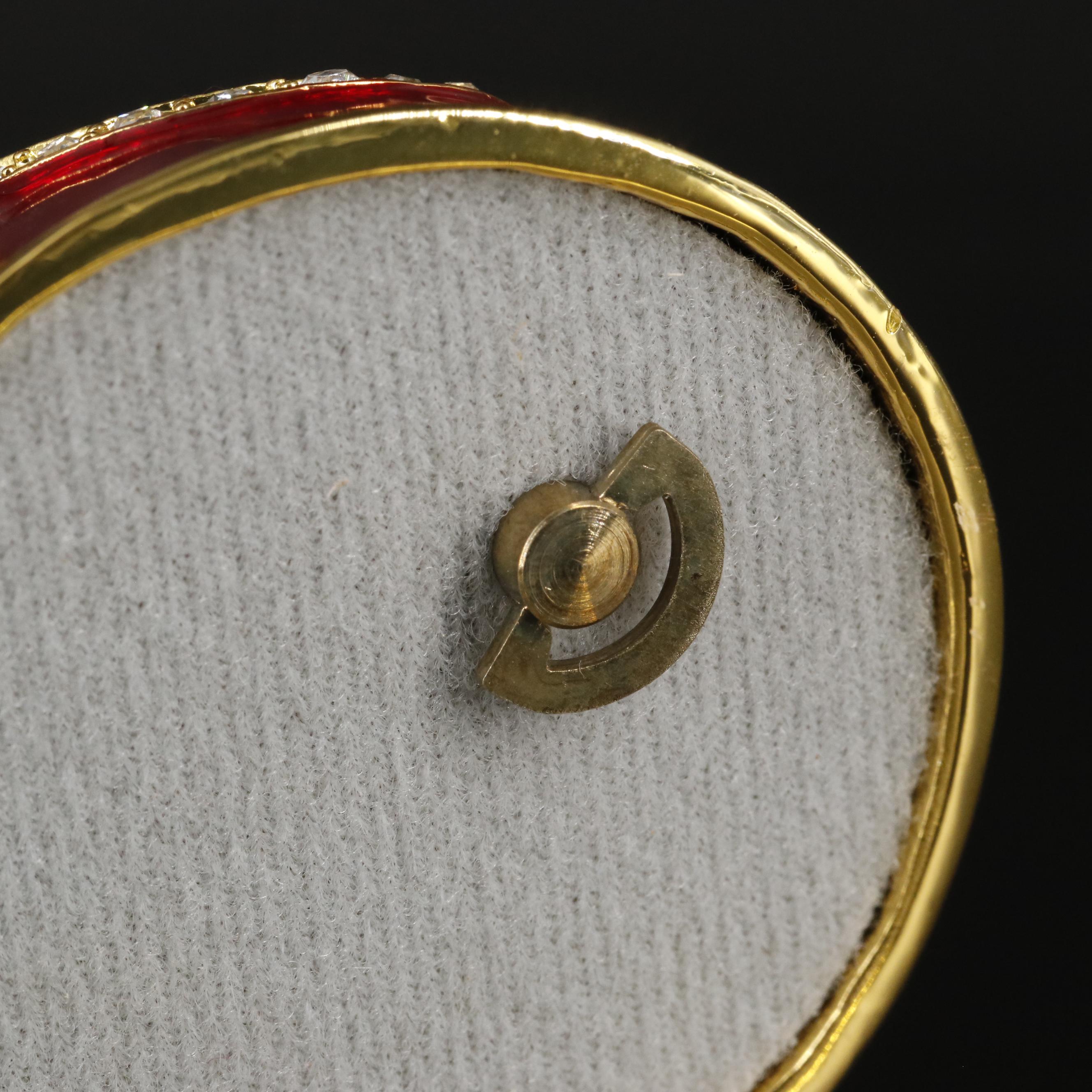 Bejeweled Imperial Red and Gold Musical Jewelry Egg Container with Box