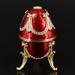Bejeweled Imperial Red and Gold Musical Jewelry Egg Container with Box