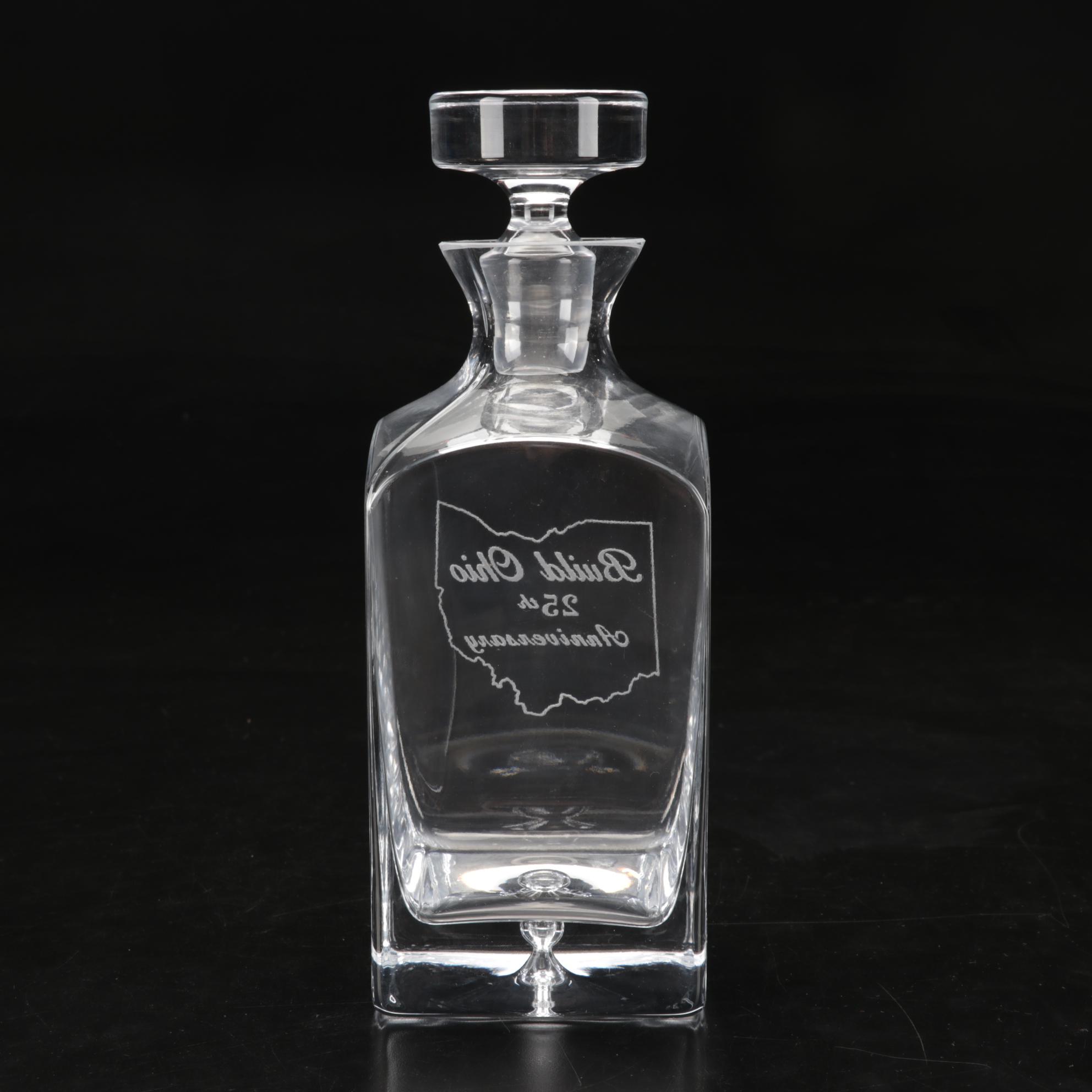 Commemorative Whiskey Decanter and Glasses With Silverplate Repousse Tray