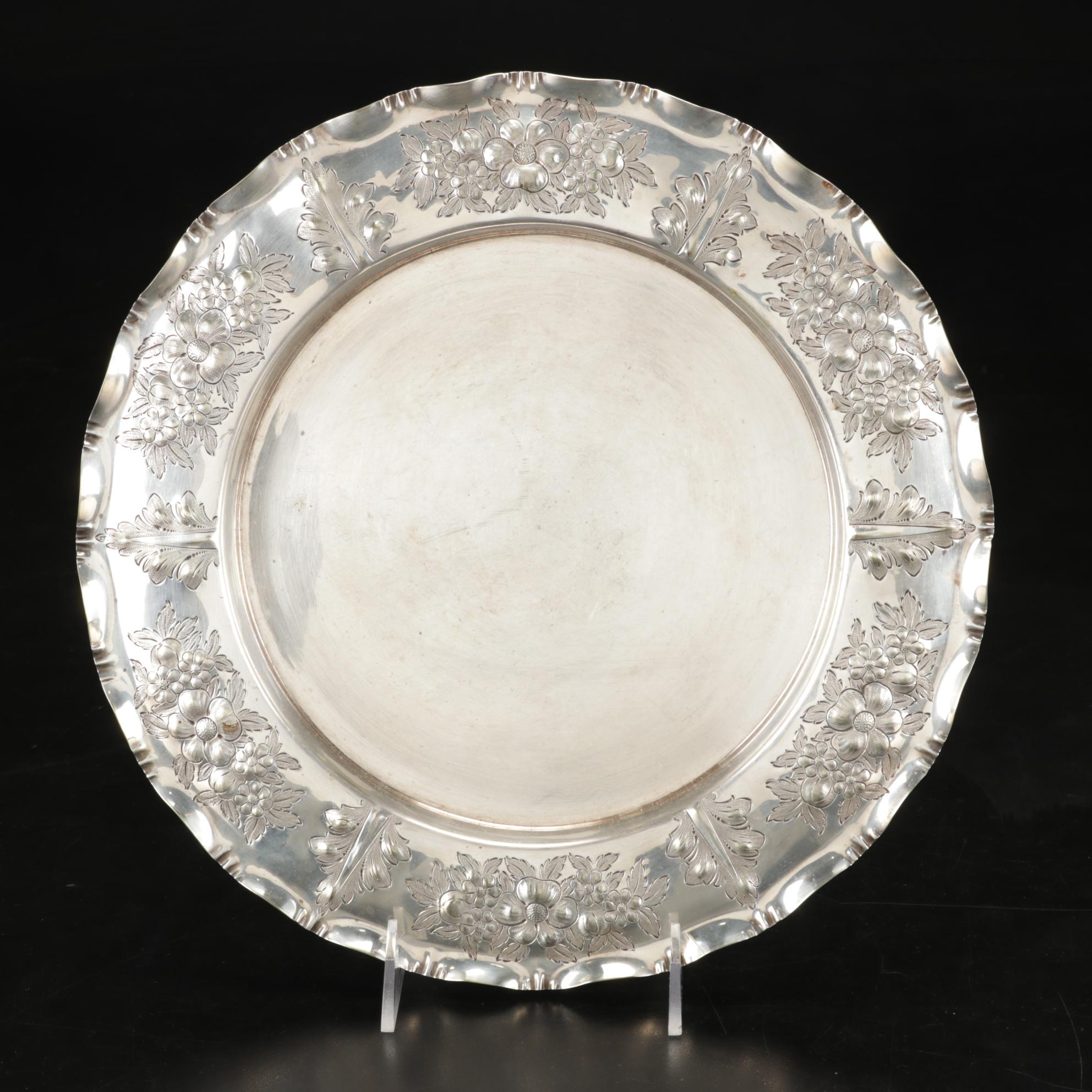 Commemorative Whiskey Decanter and Glasses With Silverplate Repousse Tray