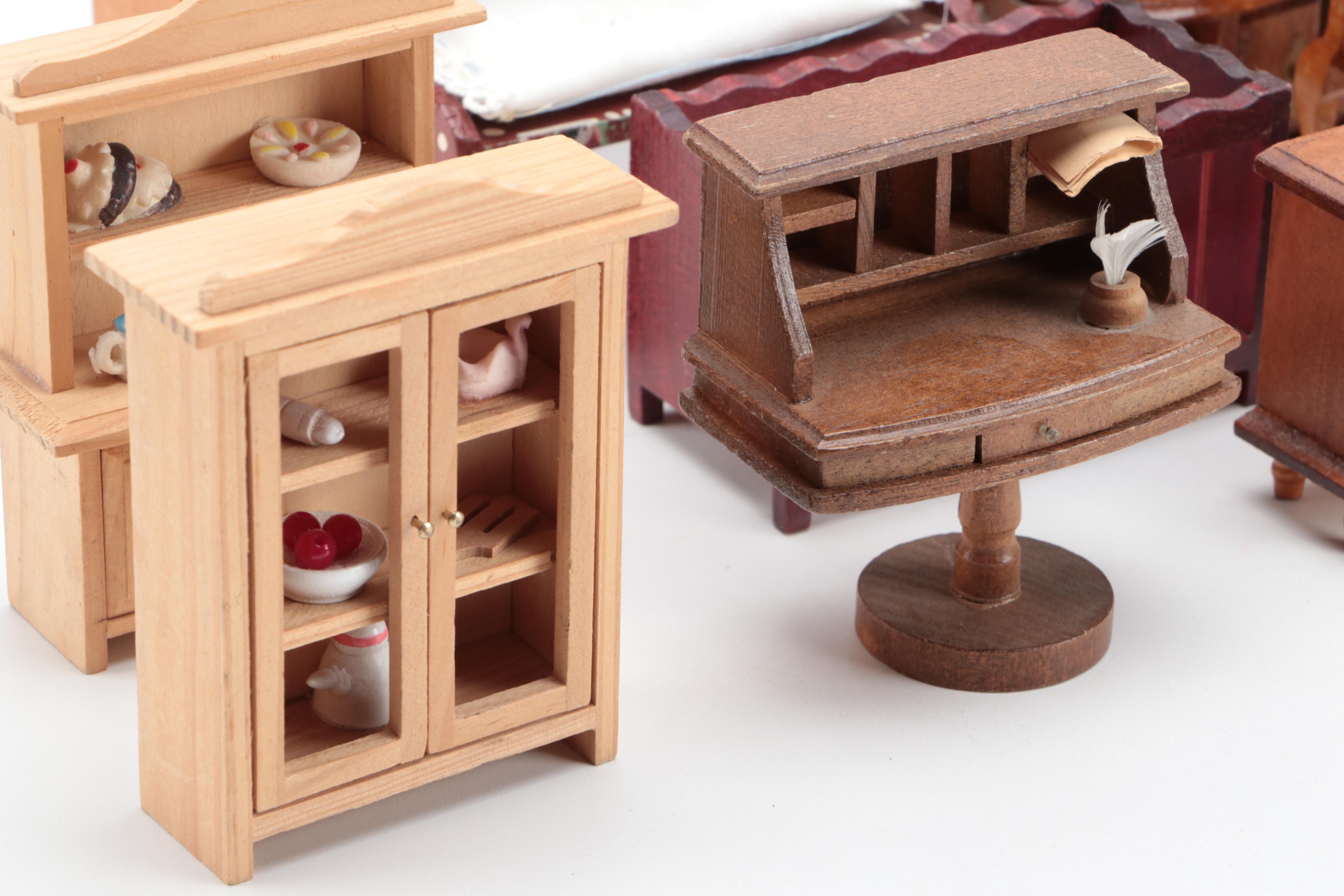 Miniature Wooden Doll House Furniture, Mantel and Accessories