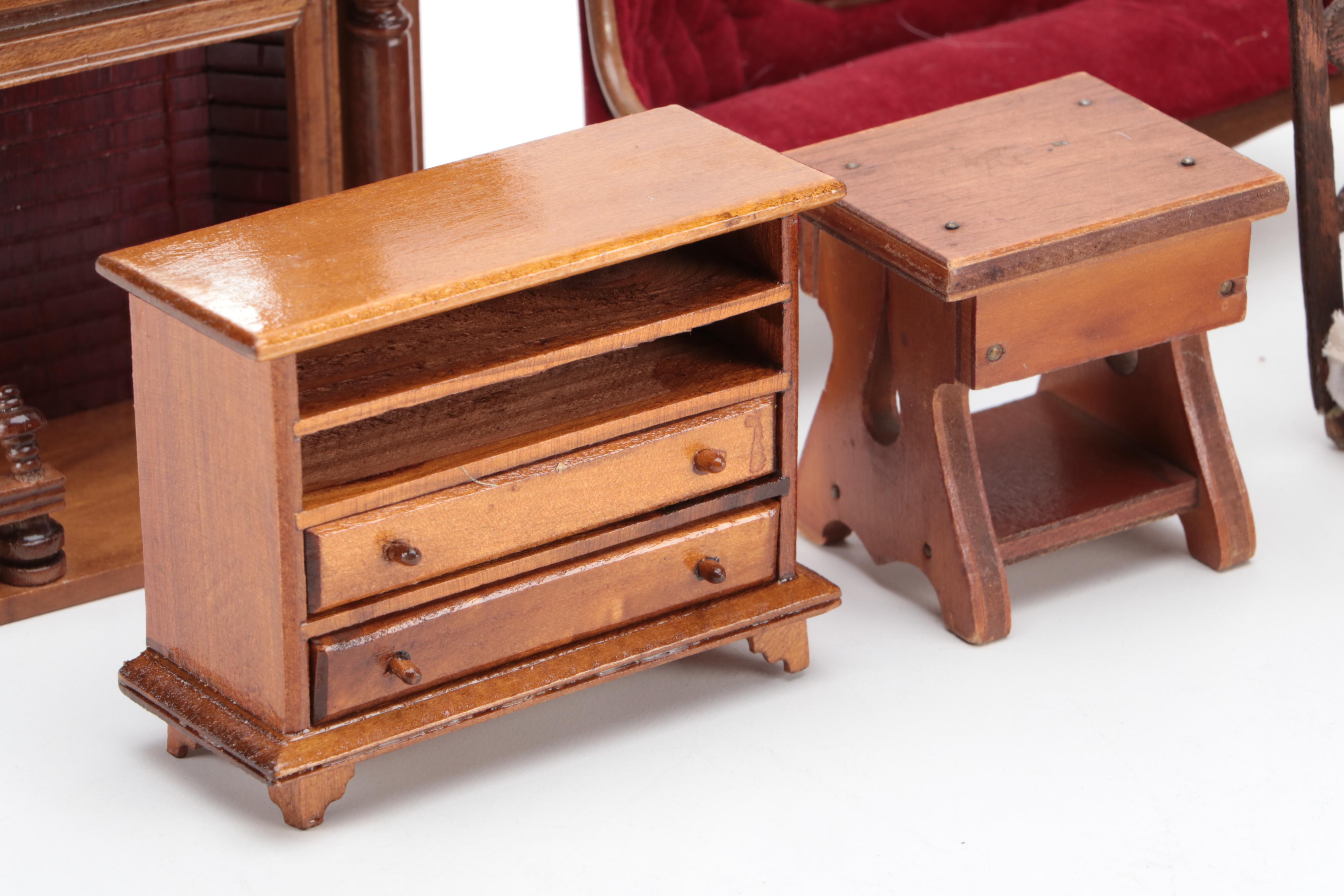 Miniature Wooden Doll House Furniture, Mantel and Accessories