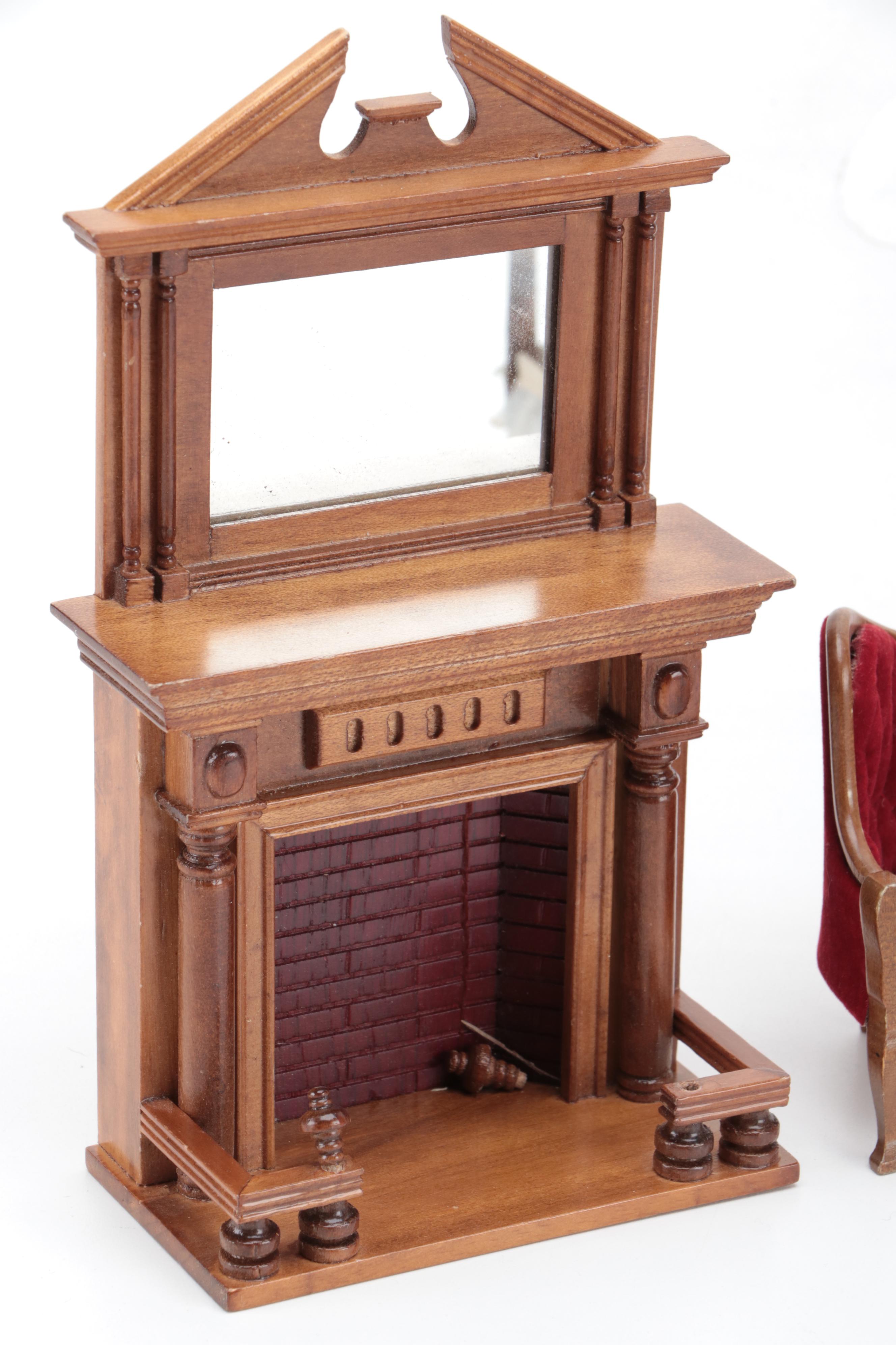 Miniature Wooden Doll House Furniture, Mantel and Accessories