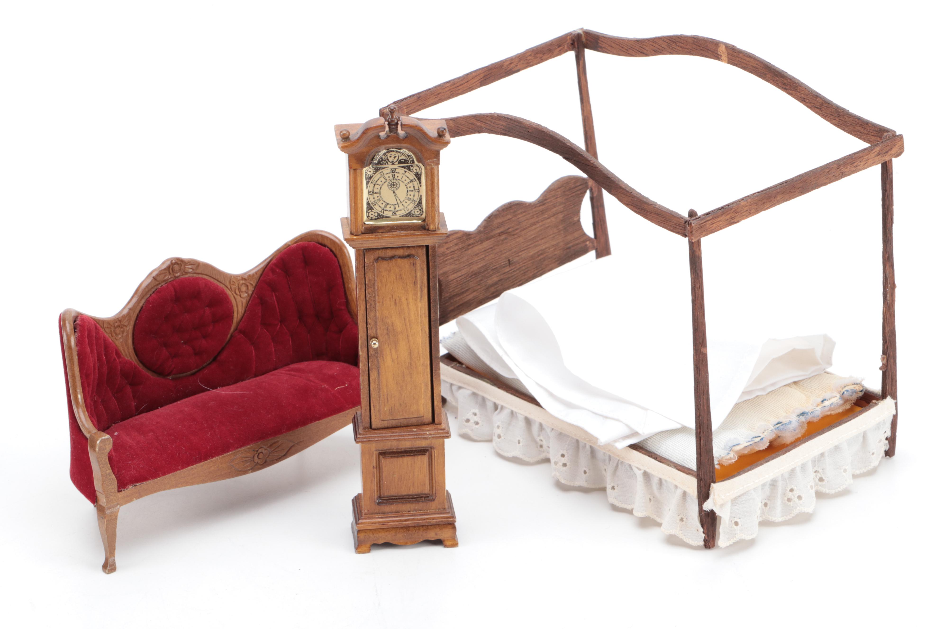 Miniature Wooden Doll House Furniture, Mantel and Accessories