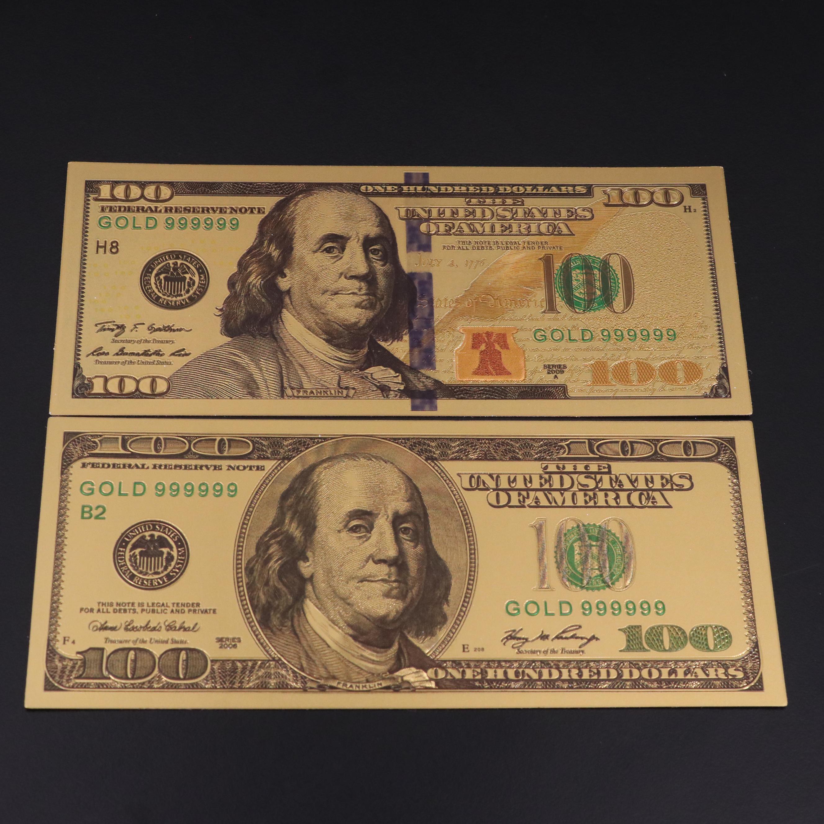 Eight-Piece 24K Gold Foil U.S. Banknotes Replica Set