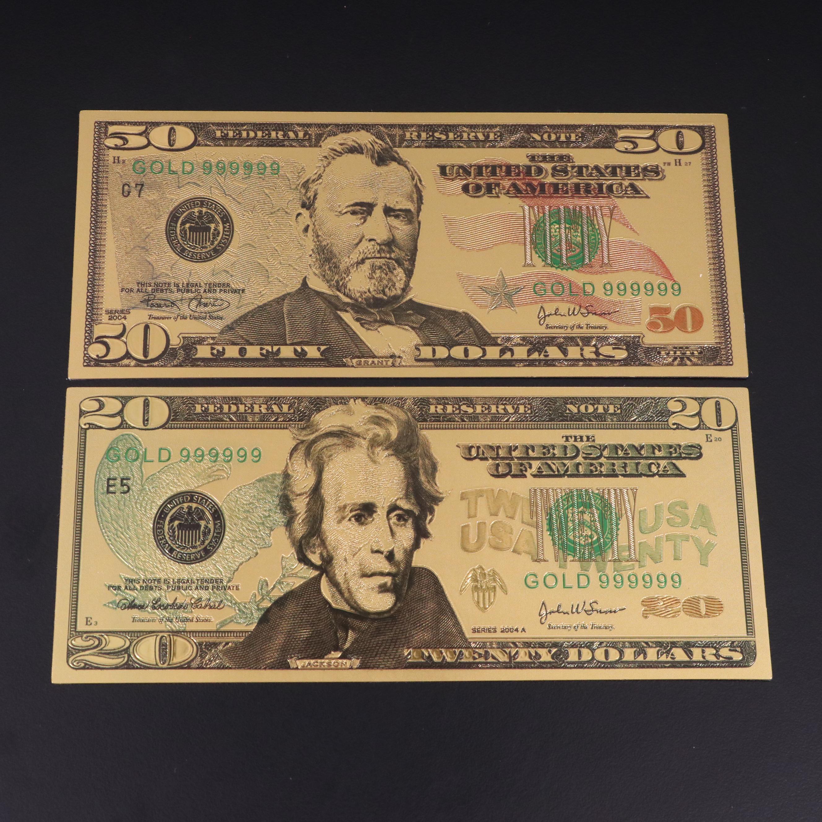 Eight-Piece 24K Gold Foil U.S. Banknotes Replica Set