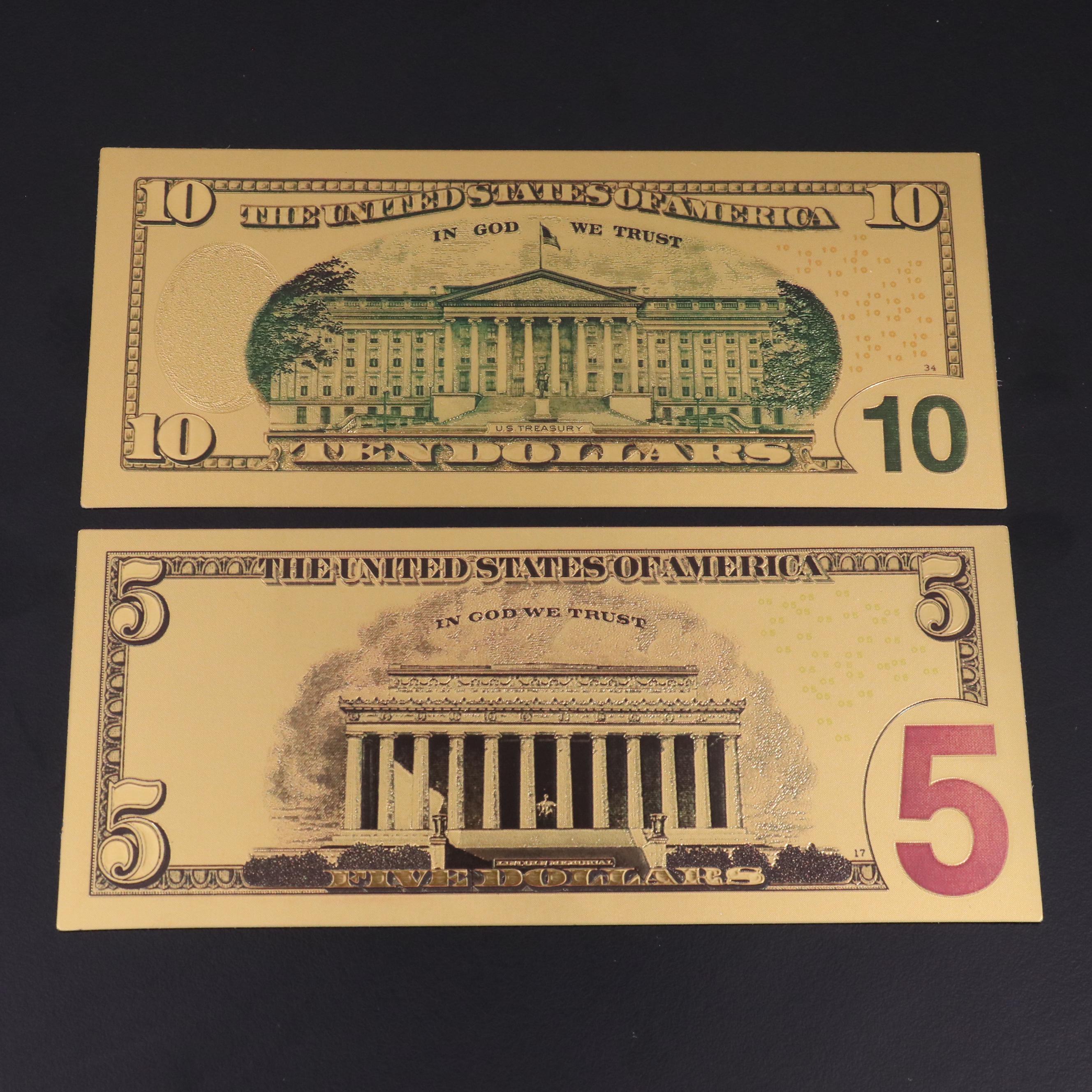 Eight-Piece 24K Gold Foil U.S. Banknotes Replica Set