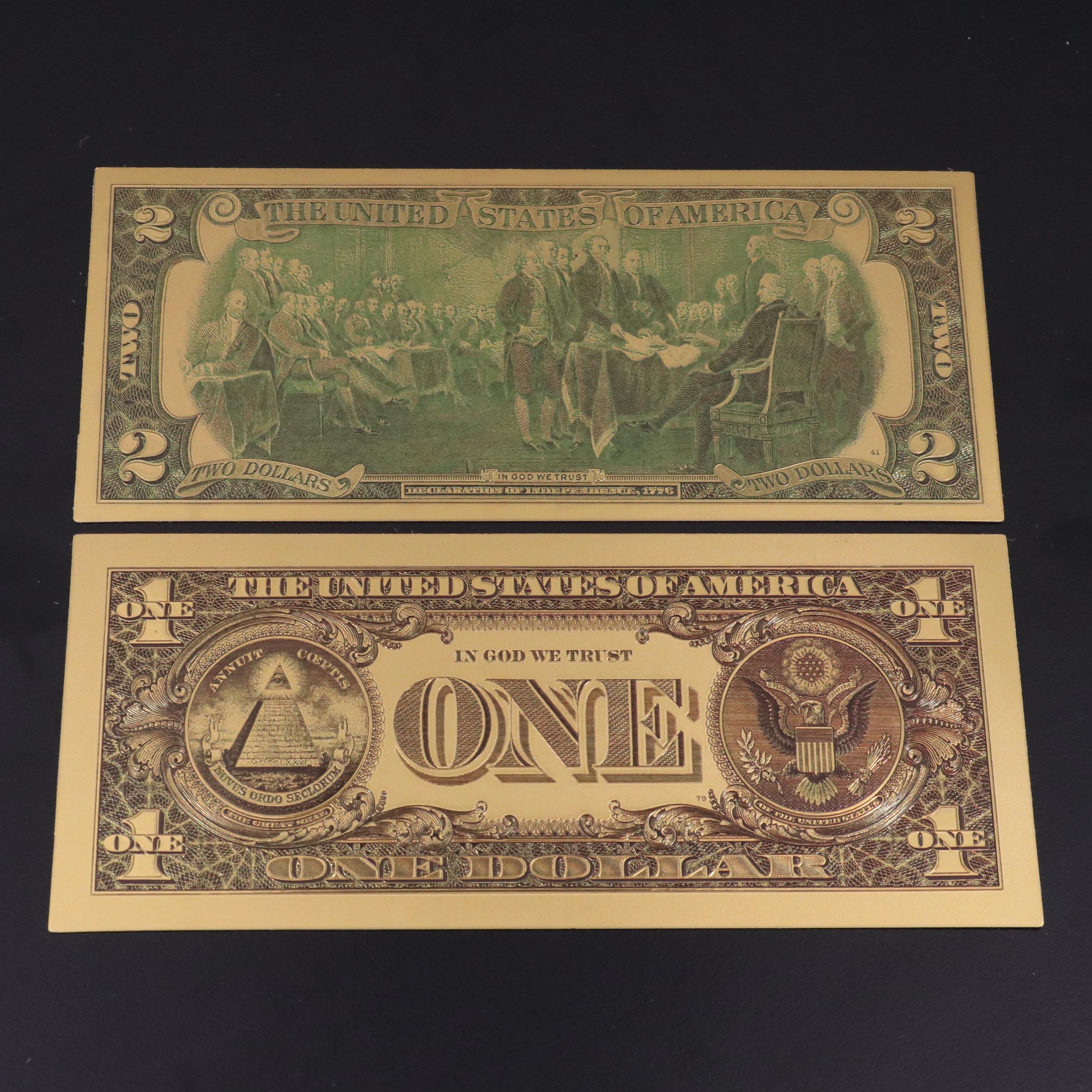Eight-Piece 24K Gold Foil U.S. Banknotes Replica Set