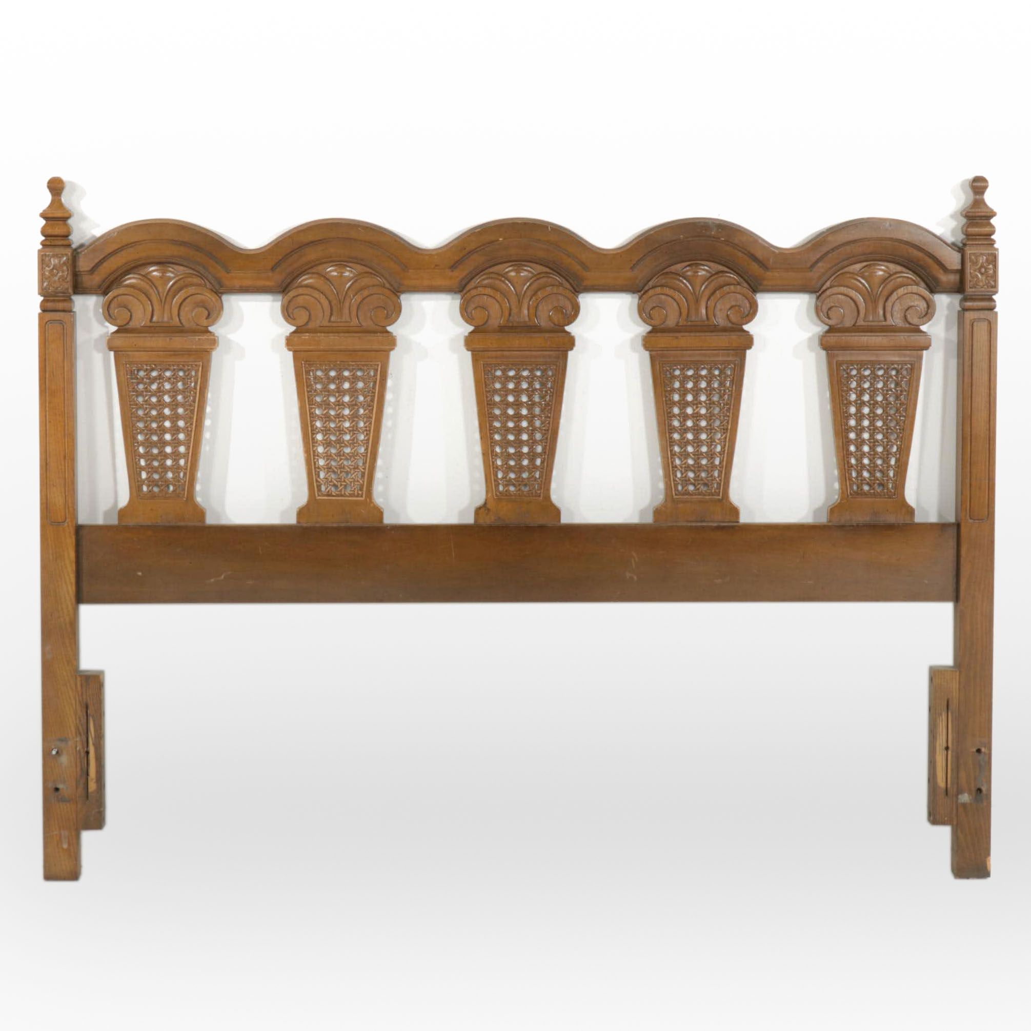 Mediterranean Style Pecan and Caned Queen Headboard EBTH