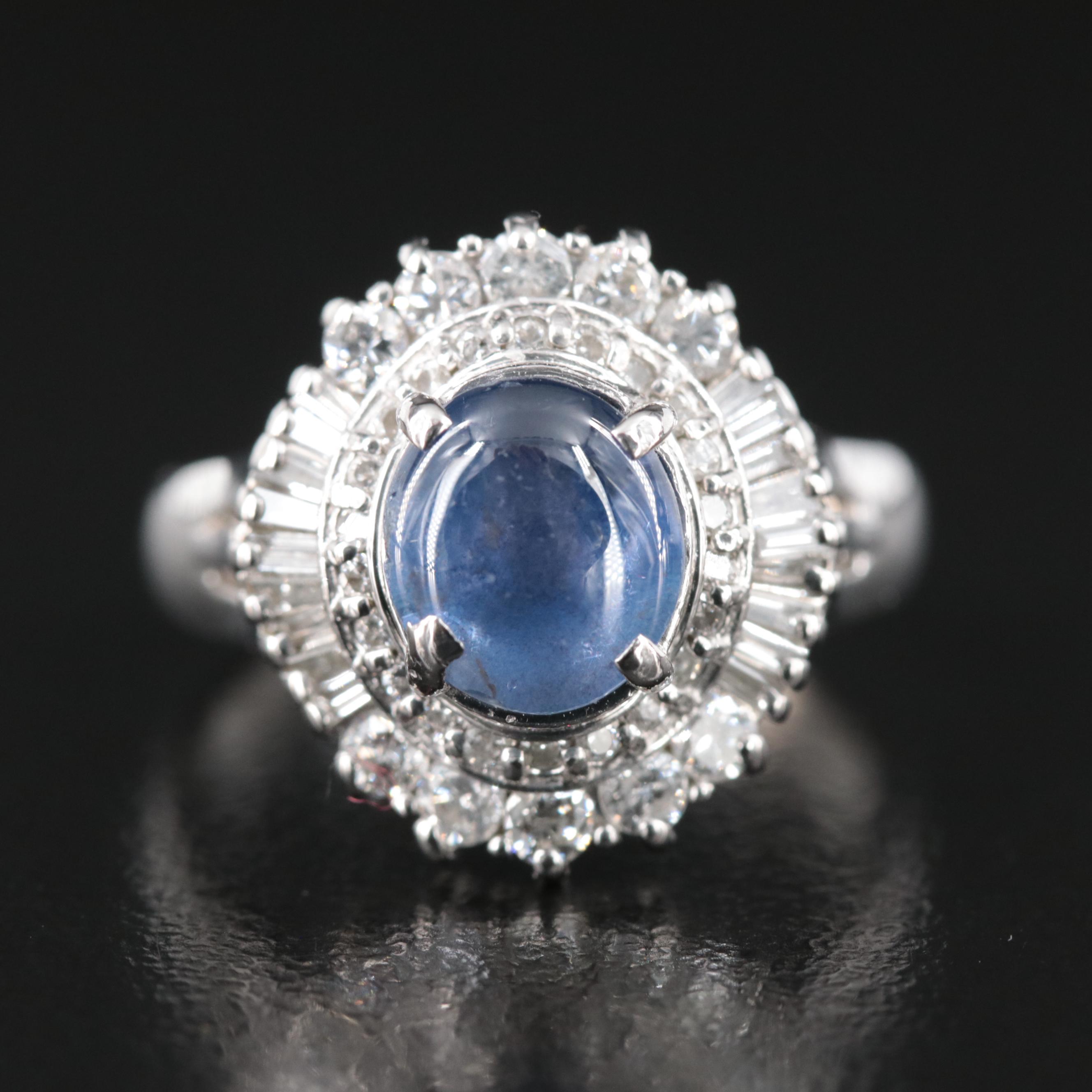 Platinum 2.52 CT Star Sapphire and Diamond Ring