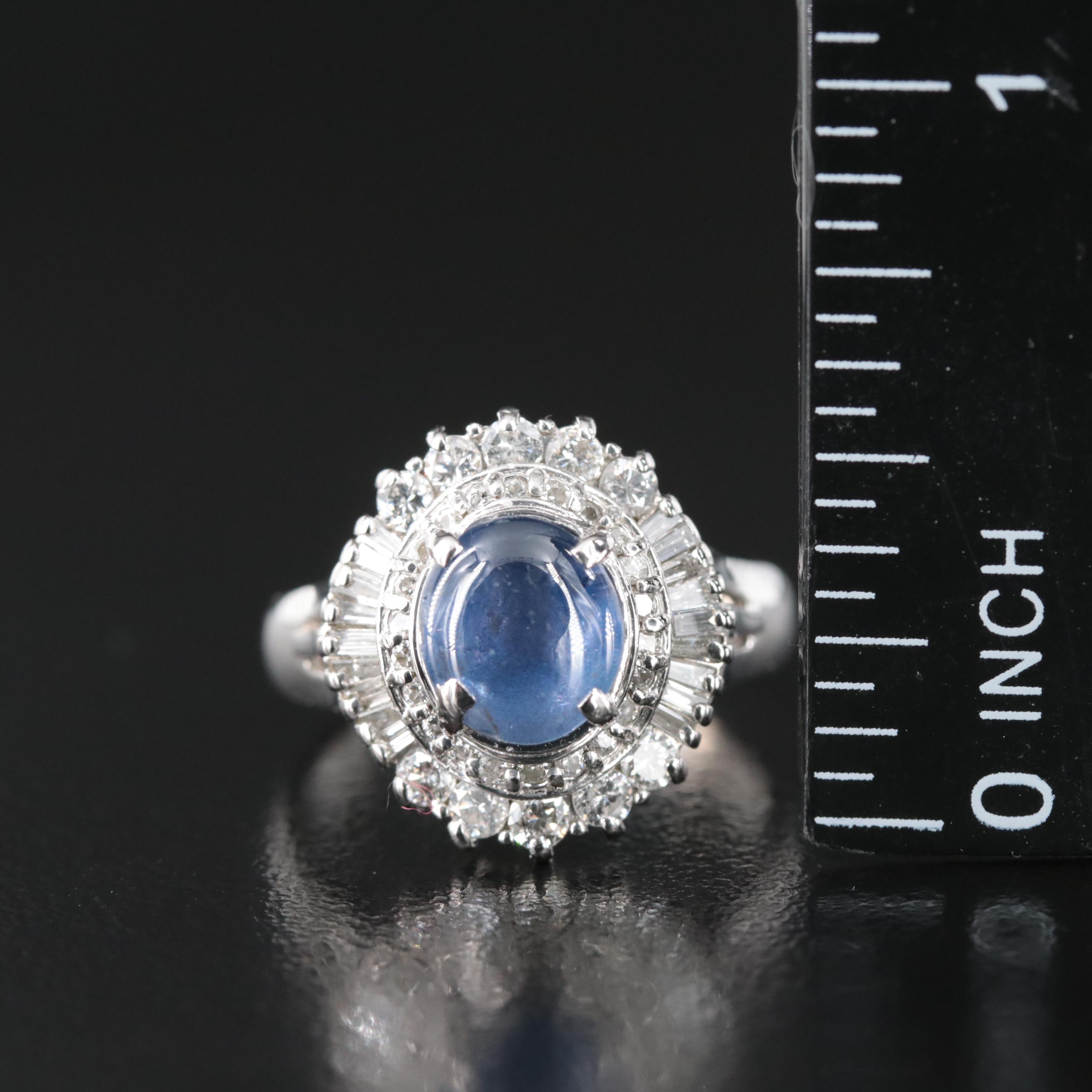 Platinum 2.52 CT Star Sapphire and Diamond Ring